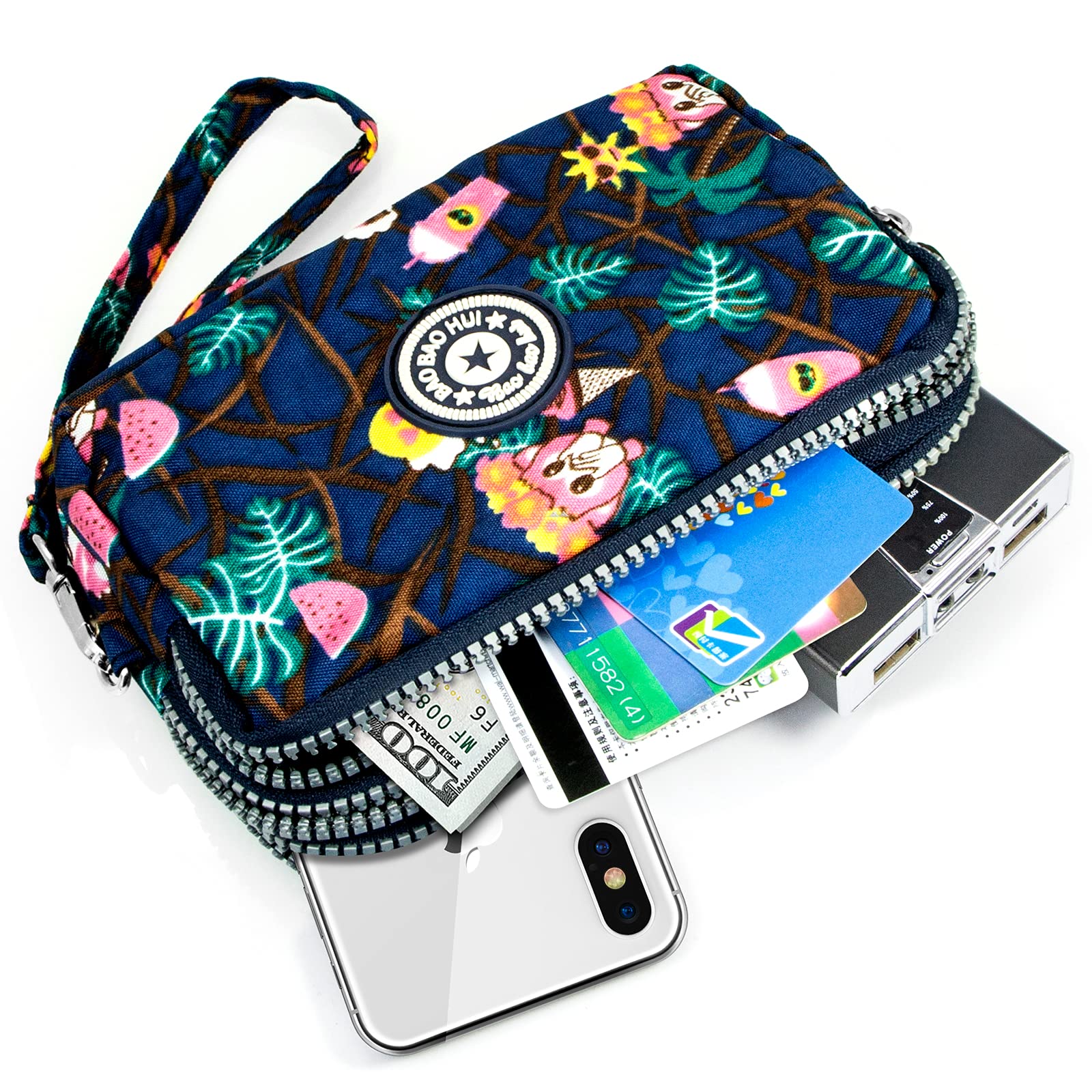 Large Capacity Wristlet Wallet - Women Printed Nylon Waterproof Handbag Clutch Purse