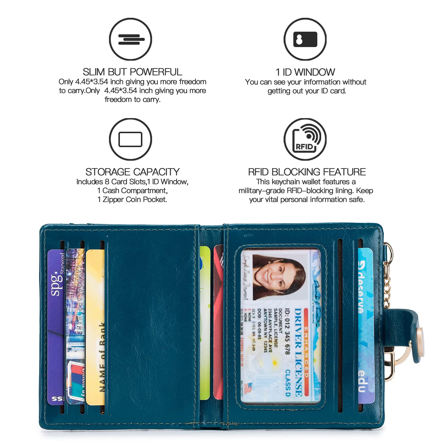 Wallet for Women,RFID Blocking Bifold Credit Card Holder with Zipper Coin Pocket,ID Window &amp; Keychain