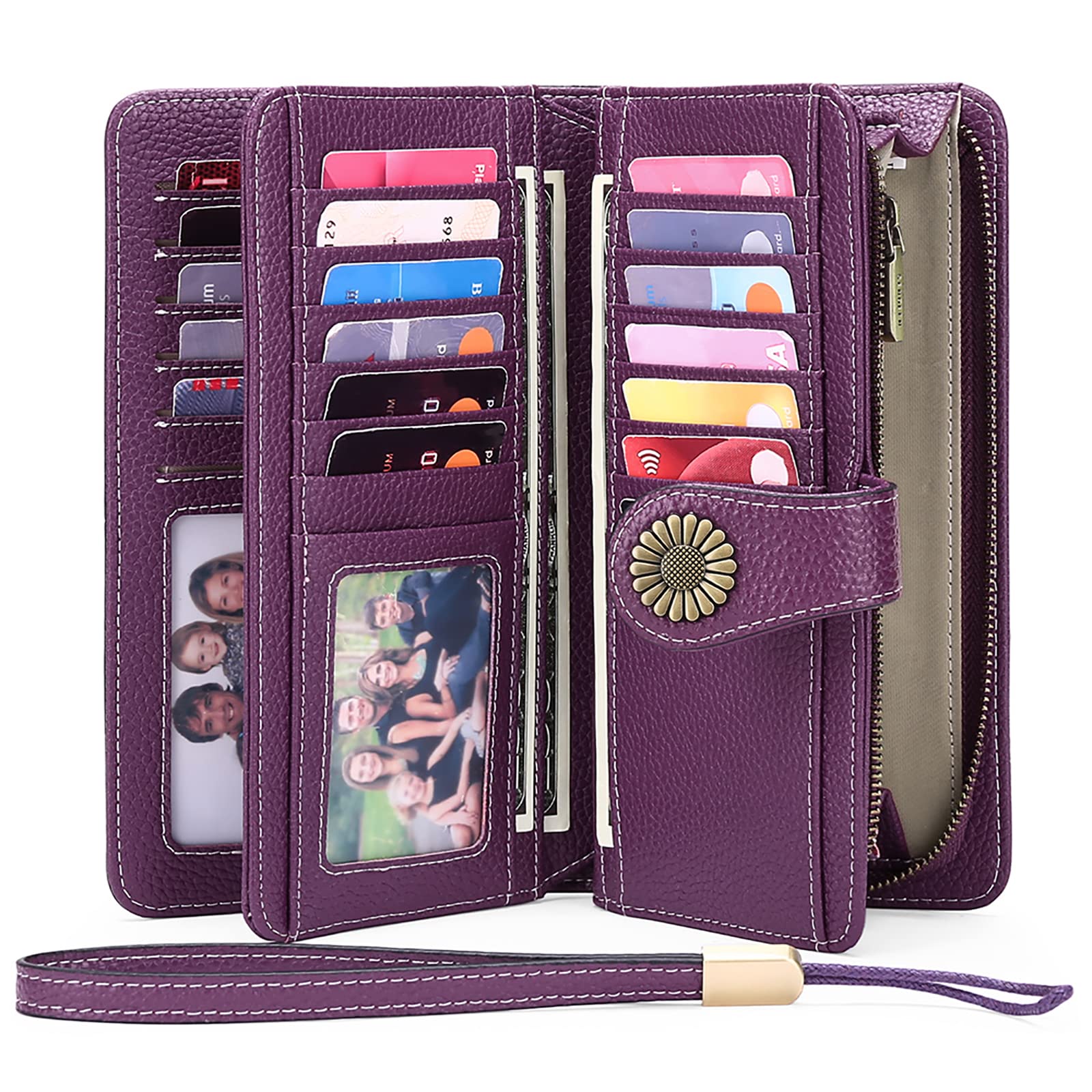 Wallets for Women Genuine Leather Credit Card Holder with RFID Blocking Large Capacity Wristlet