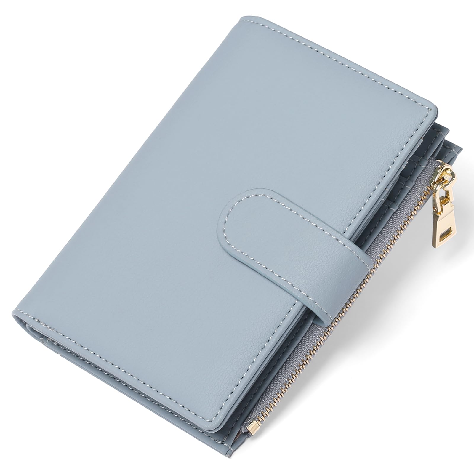 Small Wallets for Women Leather RFID Blocking Bifold Zipper Pocket Wallet Card Case Purse with ID Window