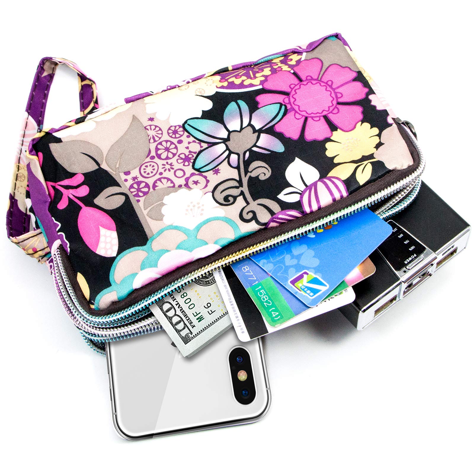 Large Capacity Wristlet Wallet - Women Printed Nylon Waterproof Handbag Clutch Purse