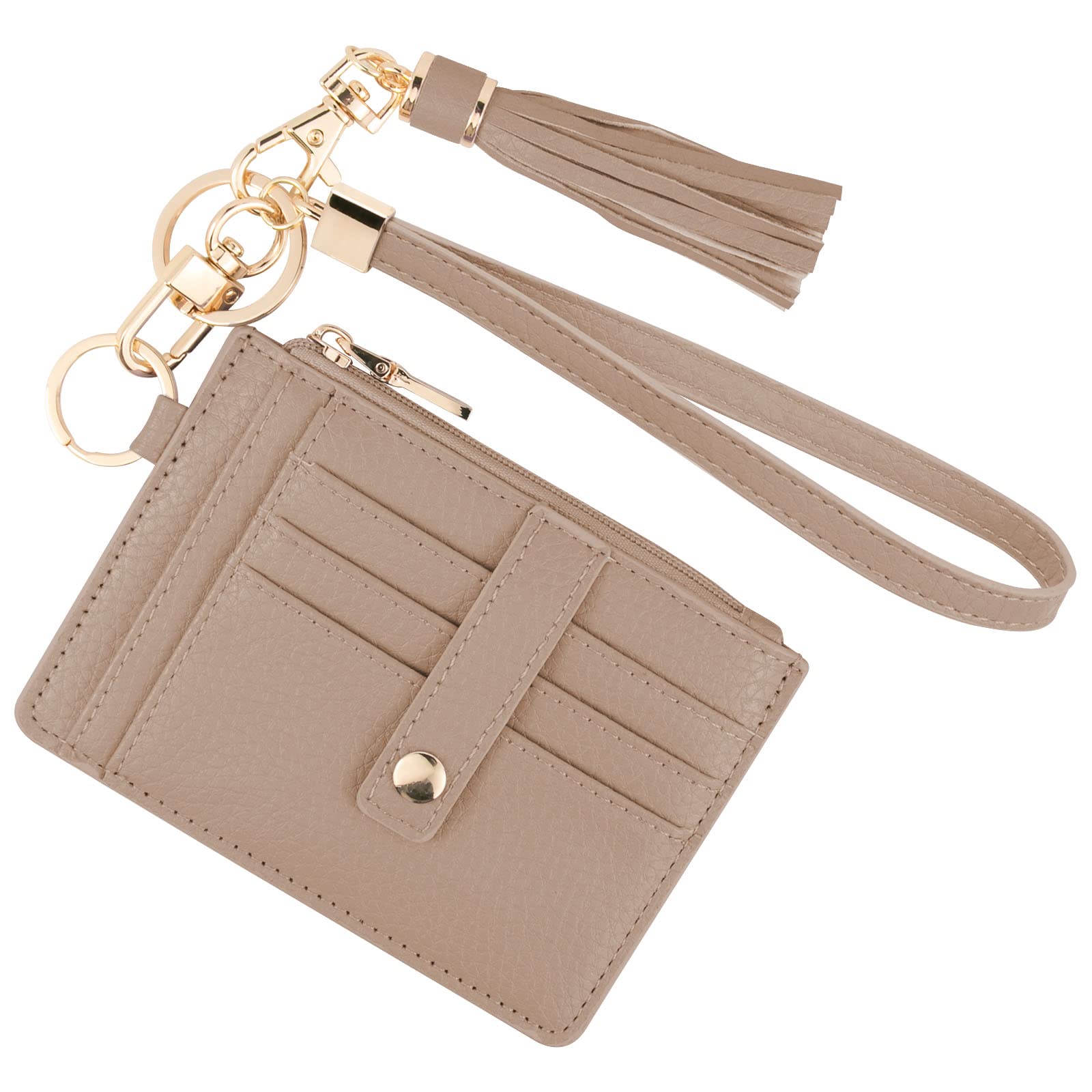 Small Wallet for Women Wristlet Keychain with Wallet,key chain wallet women Wristlet Wallets for Women（Beige）