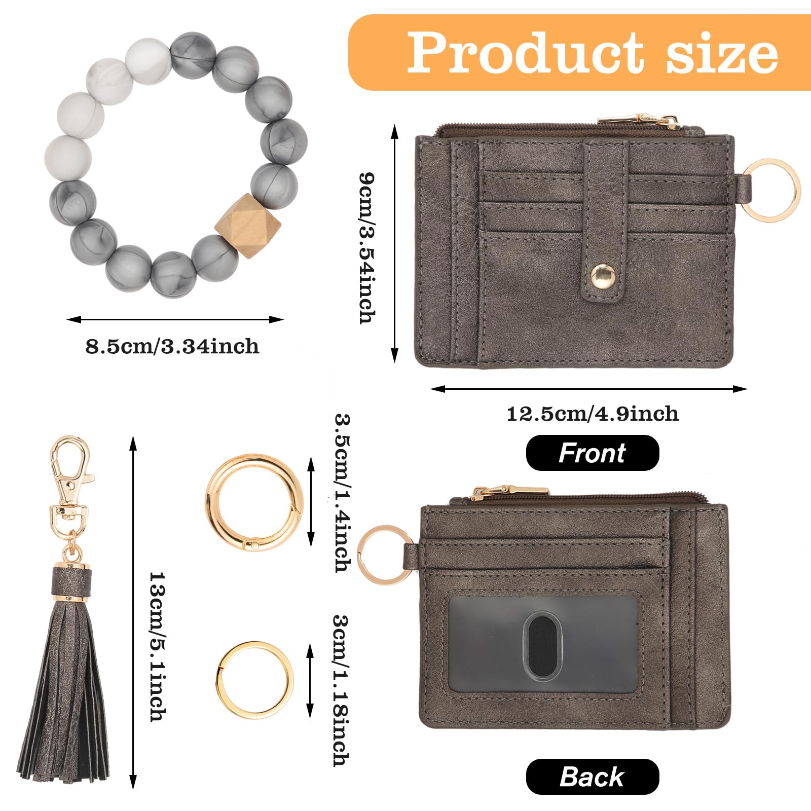 Wallet Keychain Wristlet for Women,Slim RFID Credit Card Holder Purse Tassel Keychain Bangle Key Ring for Men Women (classic, RFID-Beige)