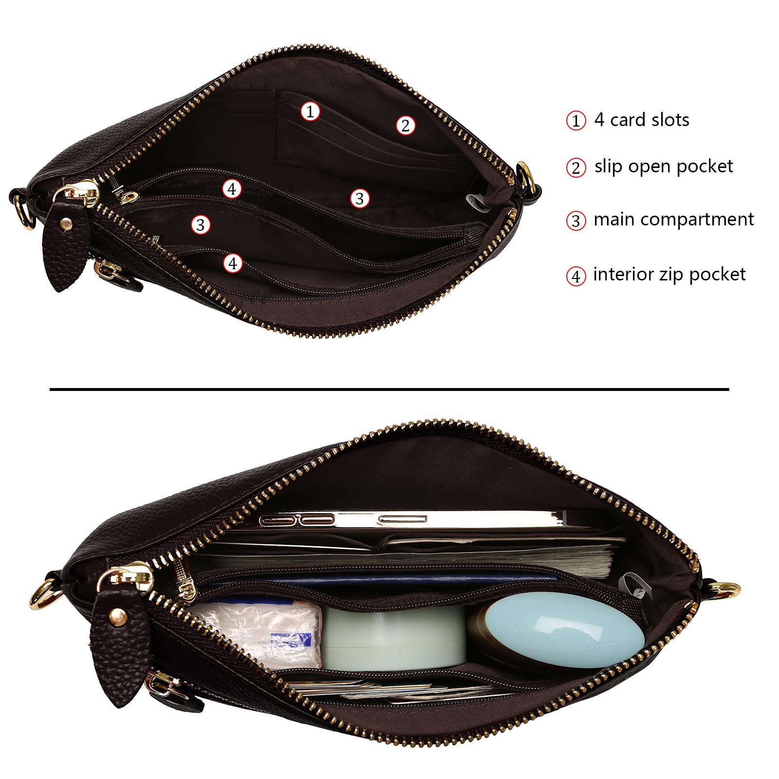 Wallet Wristlets Clutch Purses for Women Genuine Leather Crossbody Bag Handbag with Detachable Shoulder Chain