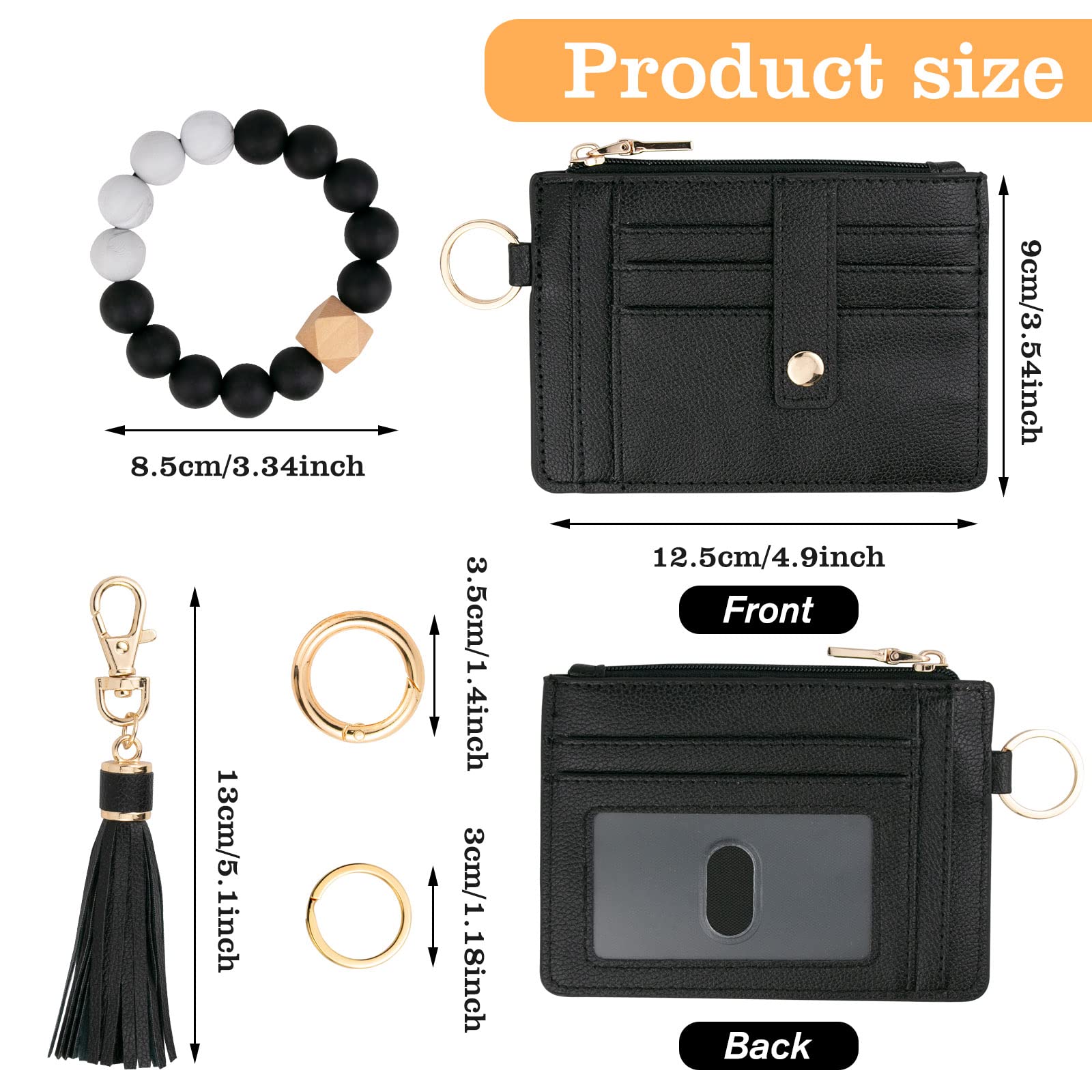 Wallet Keychain Wristlet for Women,Slim RFID Credit Card Holder Purse Tassel Keychain Bangle Key Ring for Men Women (classic, RFID-Beige)