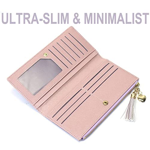 Womens Wallet Cute Elegant Long Slim Card Holder Case Minimalist Coin Purse Thin Tassels Zip Clutch Wallets for Girls Ladies