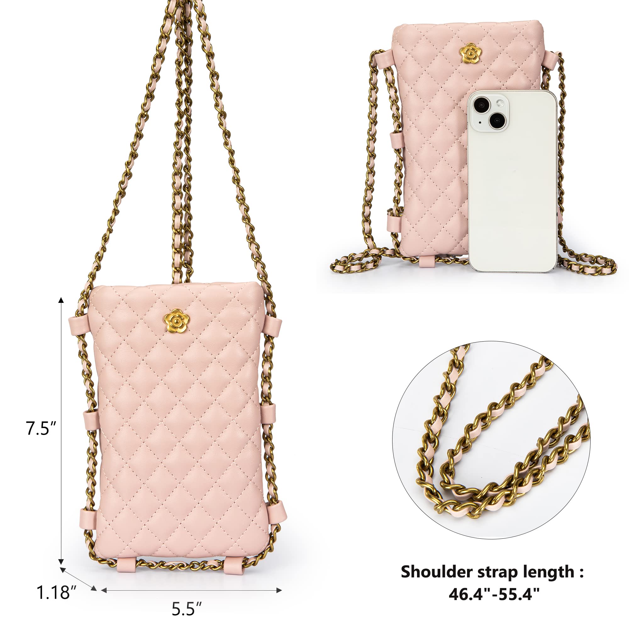 Small Quilted Cell Phone Purse for Women Soft Chain Crossbody Cellphone Wallet Bag