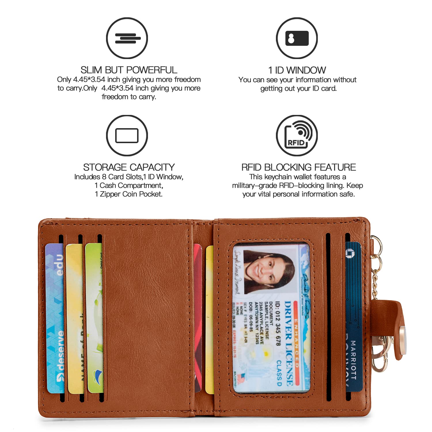 Wallet for Women,RFID Blocking Bifold Credit Card Holder with Zipper Coin Pocket,ID Window &amp; Keychain