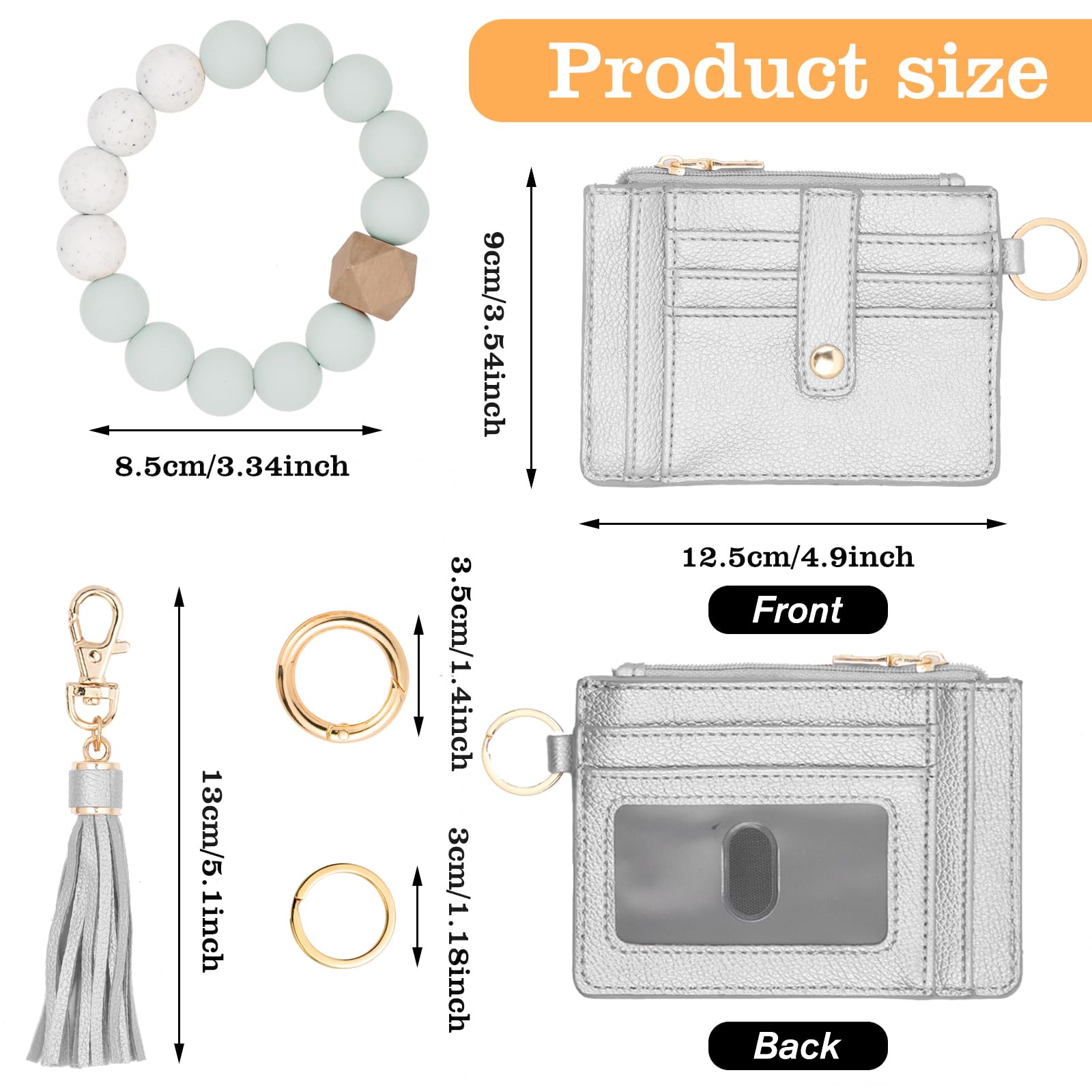 Wallet Keychain Wristlet for Women,Slim RFID Credit Card Holder Purse Tassel Keychain Bangle Key Ring for Men Women (classic, RFID-Beige)