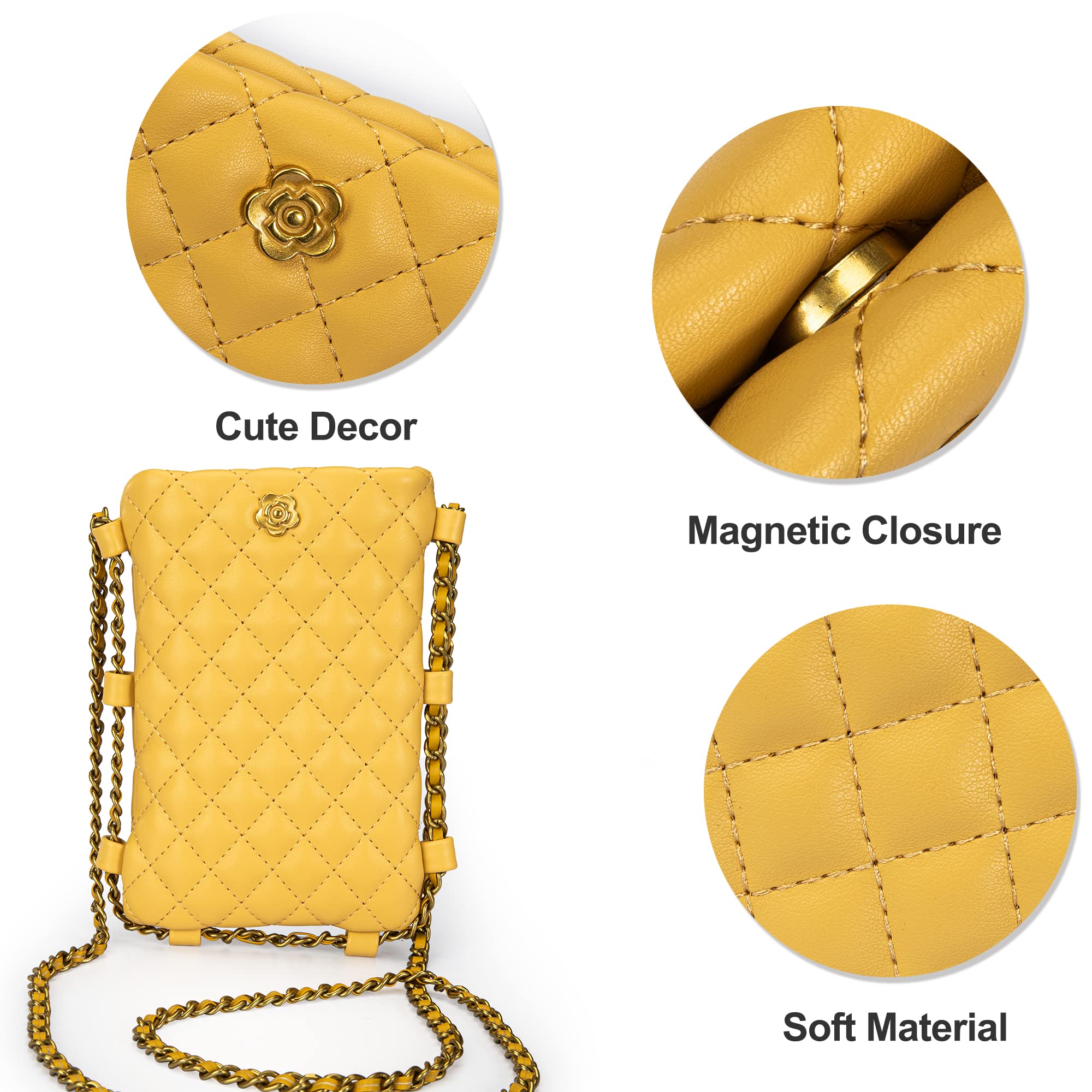 Small Quilted Cell Phone Purse for Women Soft Chain Crossbody Cellphone Wallet Bag