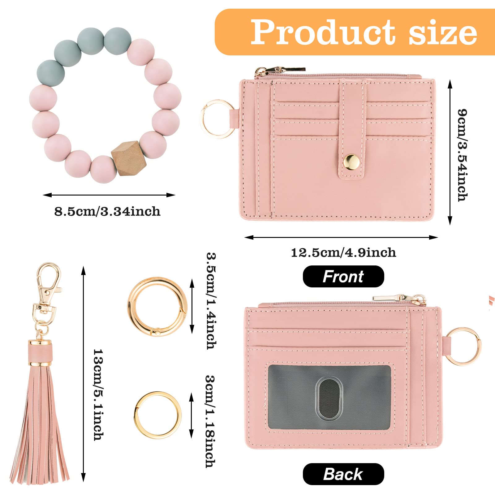 Wallet Keychain Wristlet for Women,Slim RFID Credit Card Holder Purse Tassel Keychain Bangle Key Ring for Men Women (classic, RFID-Beige)