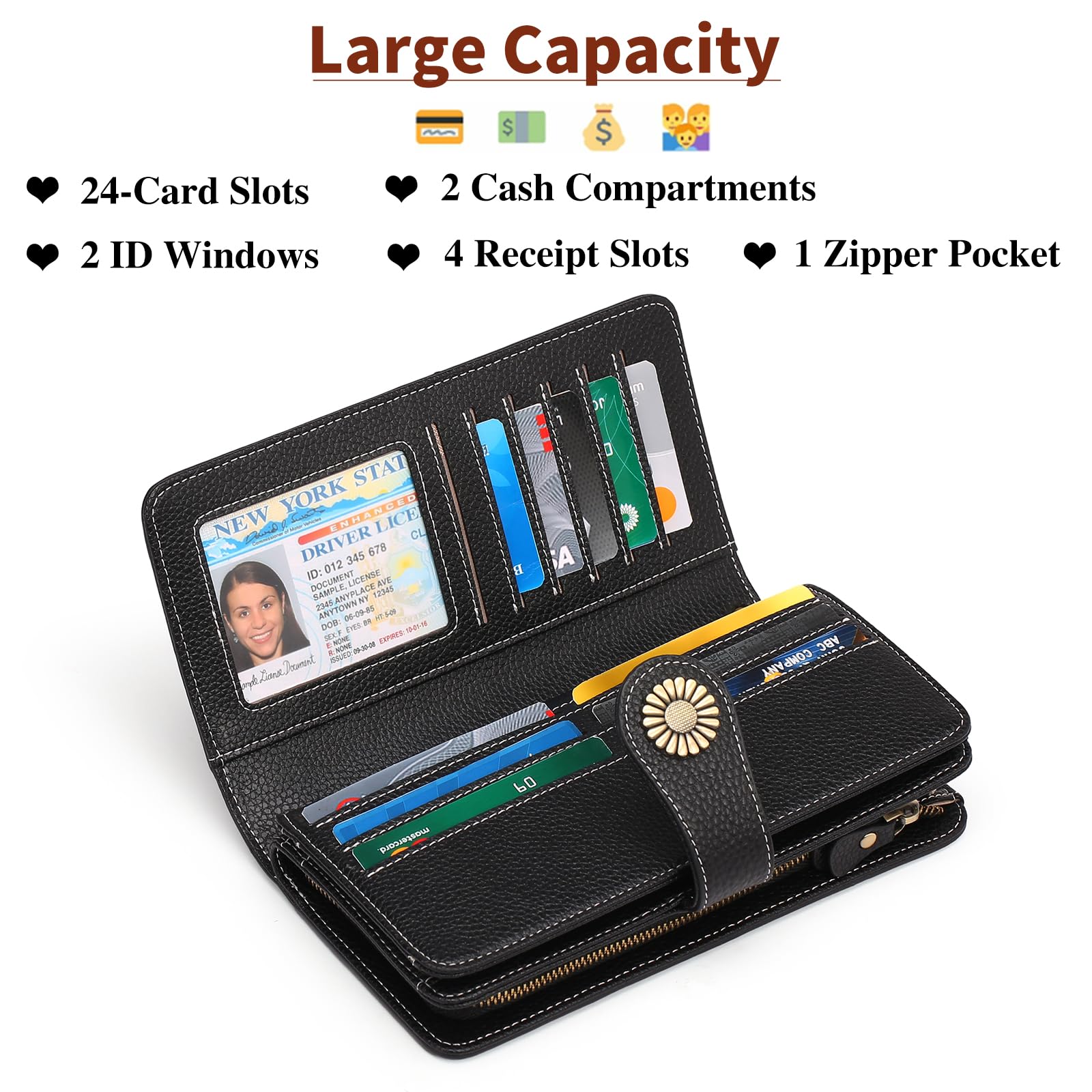 Wallets for Women Genuine Leather Credit Card Holder with RFID Blocking Large Capacity Wristlet