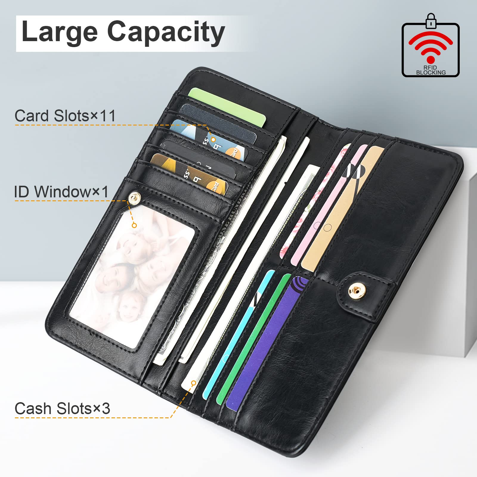 Wallet Women Ultra Slim Thin Leather Womens Wallet RFID Blocking Credit Card Holder Bifold Clutch Long Ladies Billfold