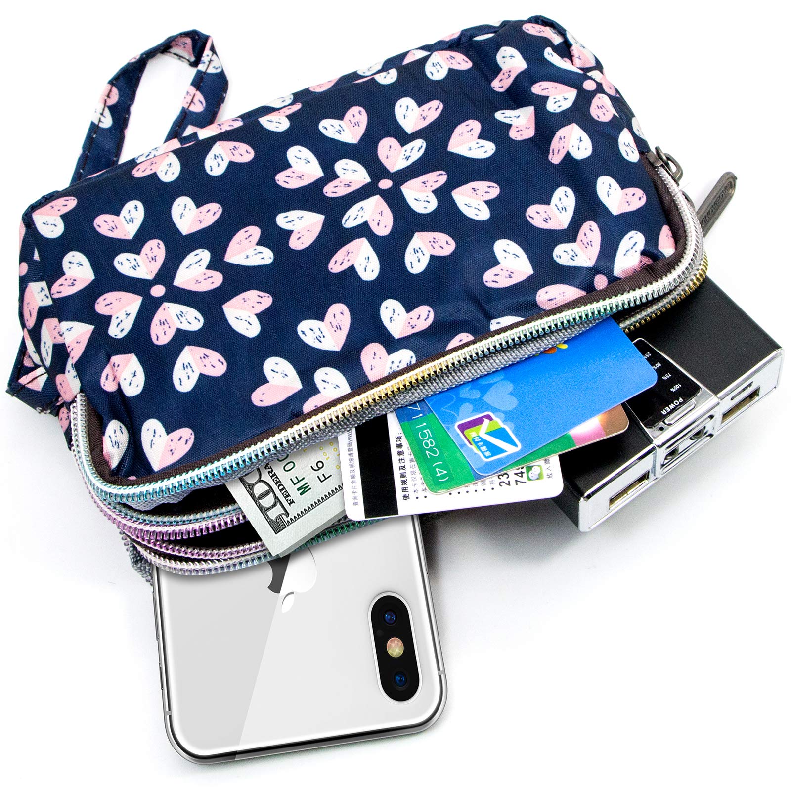 Large Capacity Wristlet Wallet - Women Printed Nylon Waterproof Handbag Clutch Purse