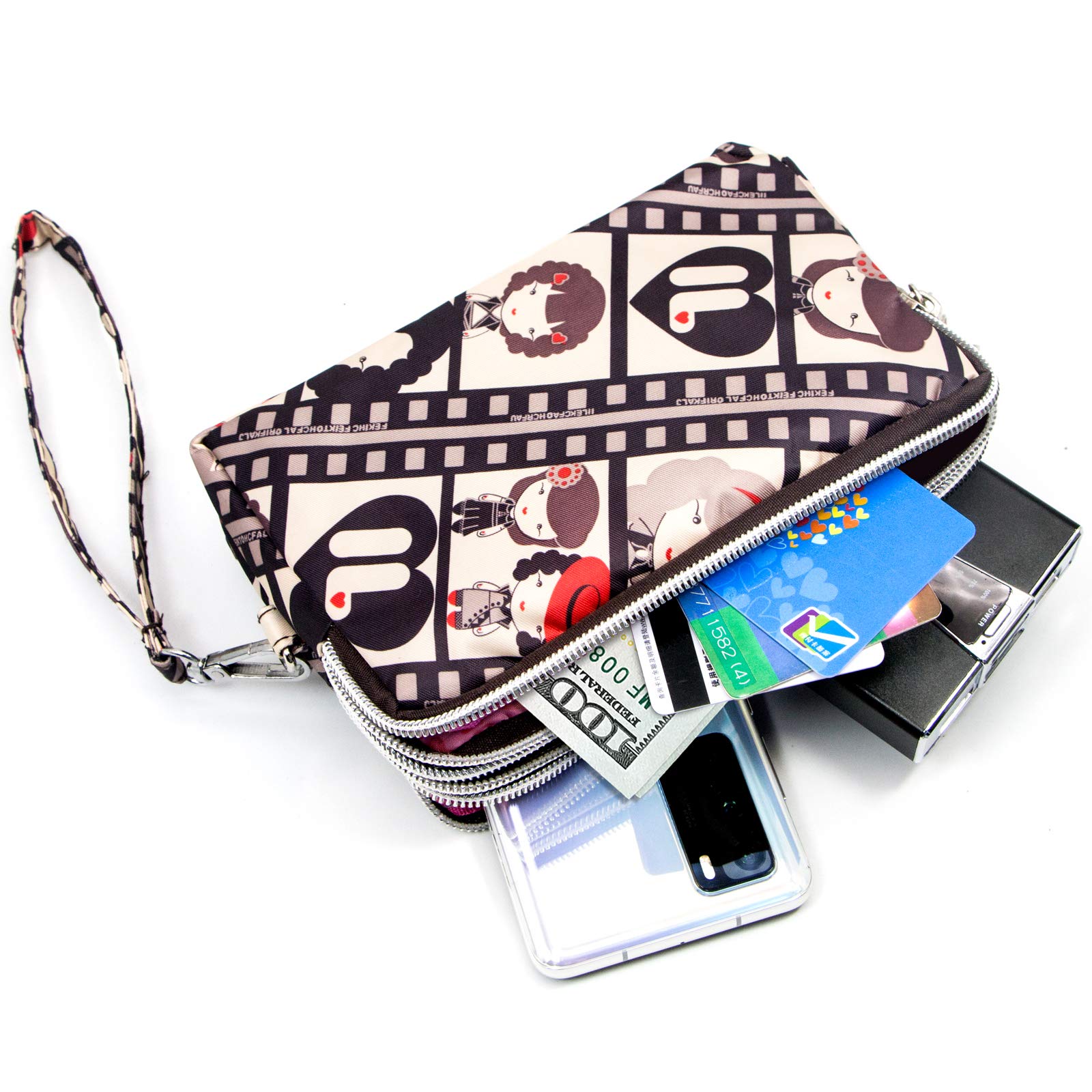 Large Capacity Wristlet Wallet - Women Printed Nylon Waterproof Handbag Clutch Purse