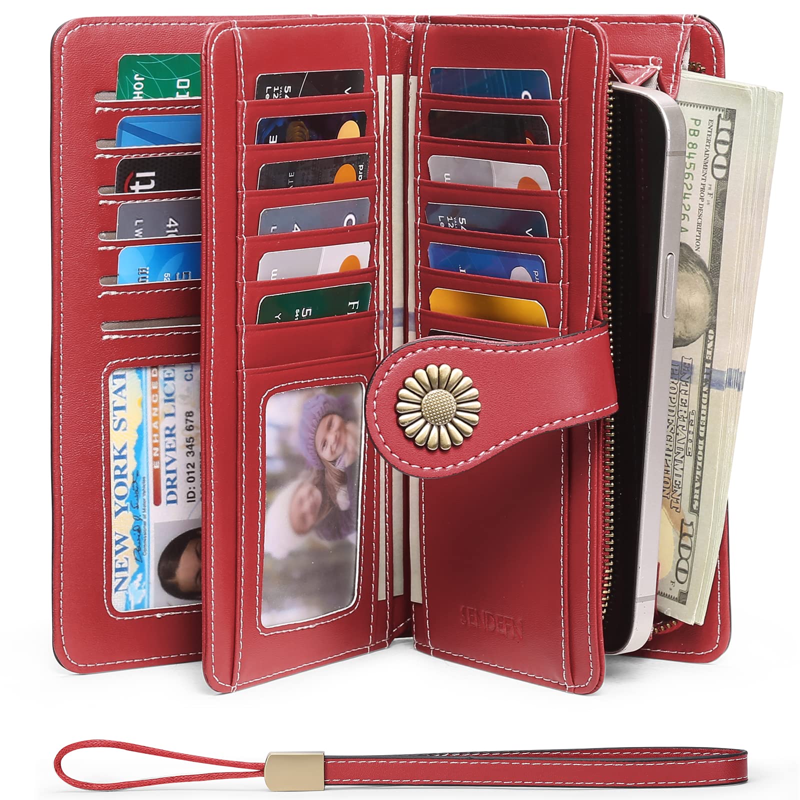 Wallets for Women Genuine Leather Credit Card Holder with RFID Blocking Large Capacity Wristlet