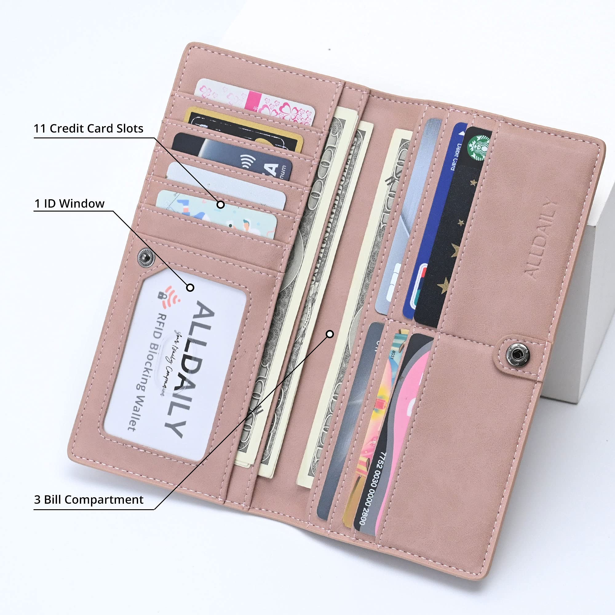 Women Wallet RFID Blocking Credit Card Holder Bifold Long Ladies Billfold (Purist Blue)