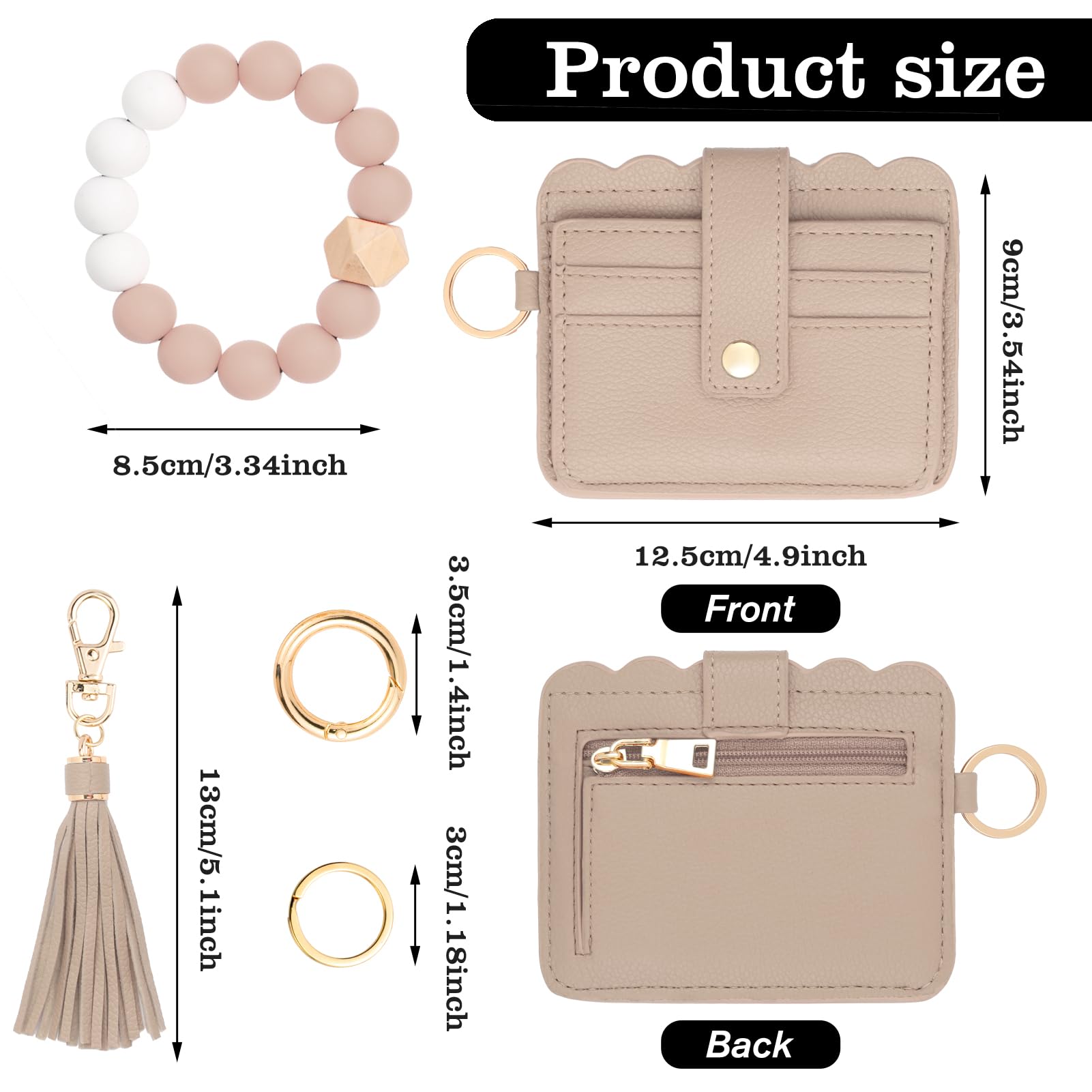 Wallet Keychain Wristlet for Women,Slim RFID Credit Card Holder Purse Tassel Keychain Bangle Key Ring for Men Women (classic, RFID-Beige)