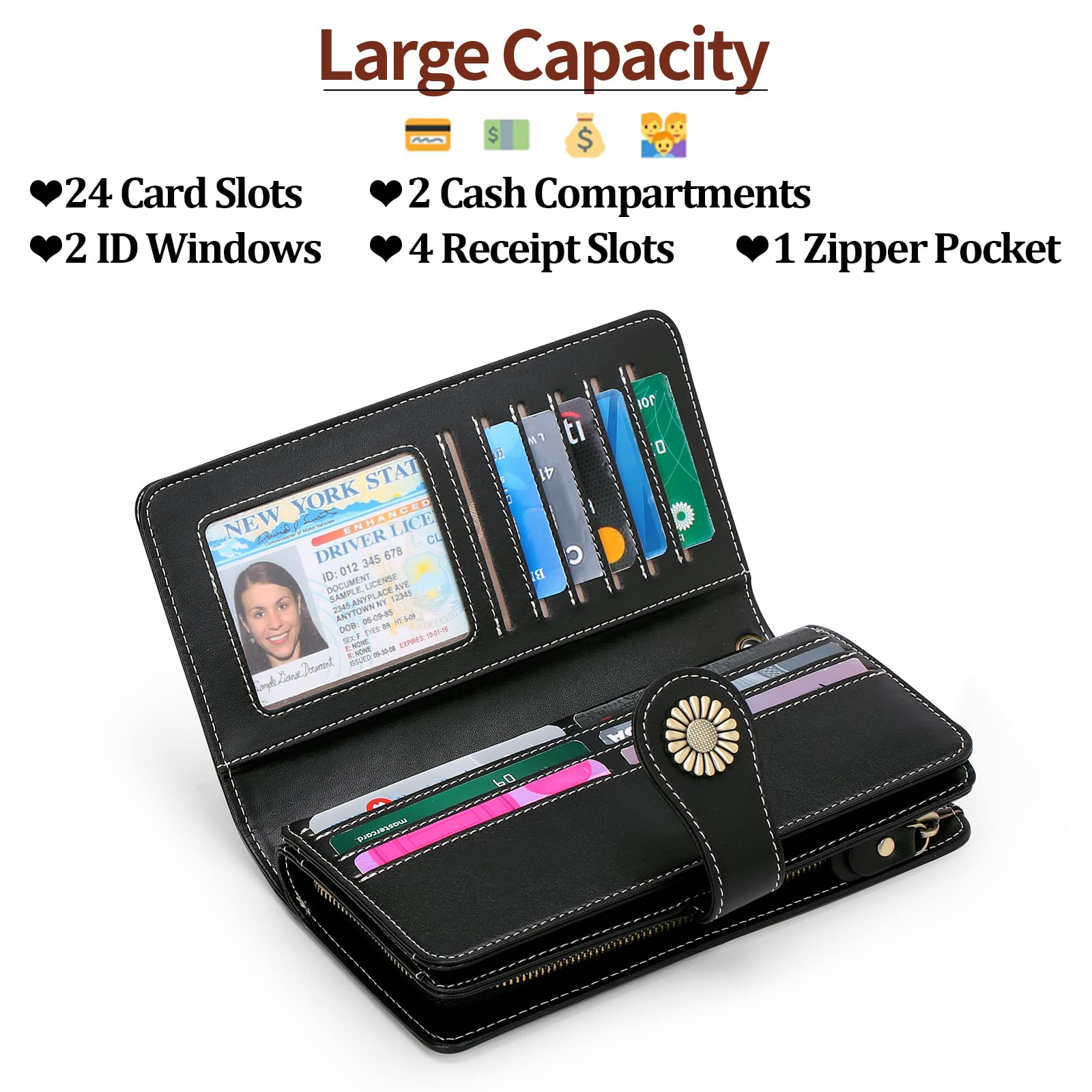 Wallets for Women Genuine Leather Credit Card Holder with RFID Blocking Large Capacity Wristlet