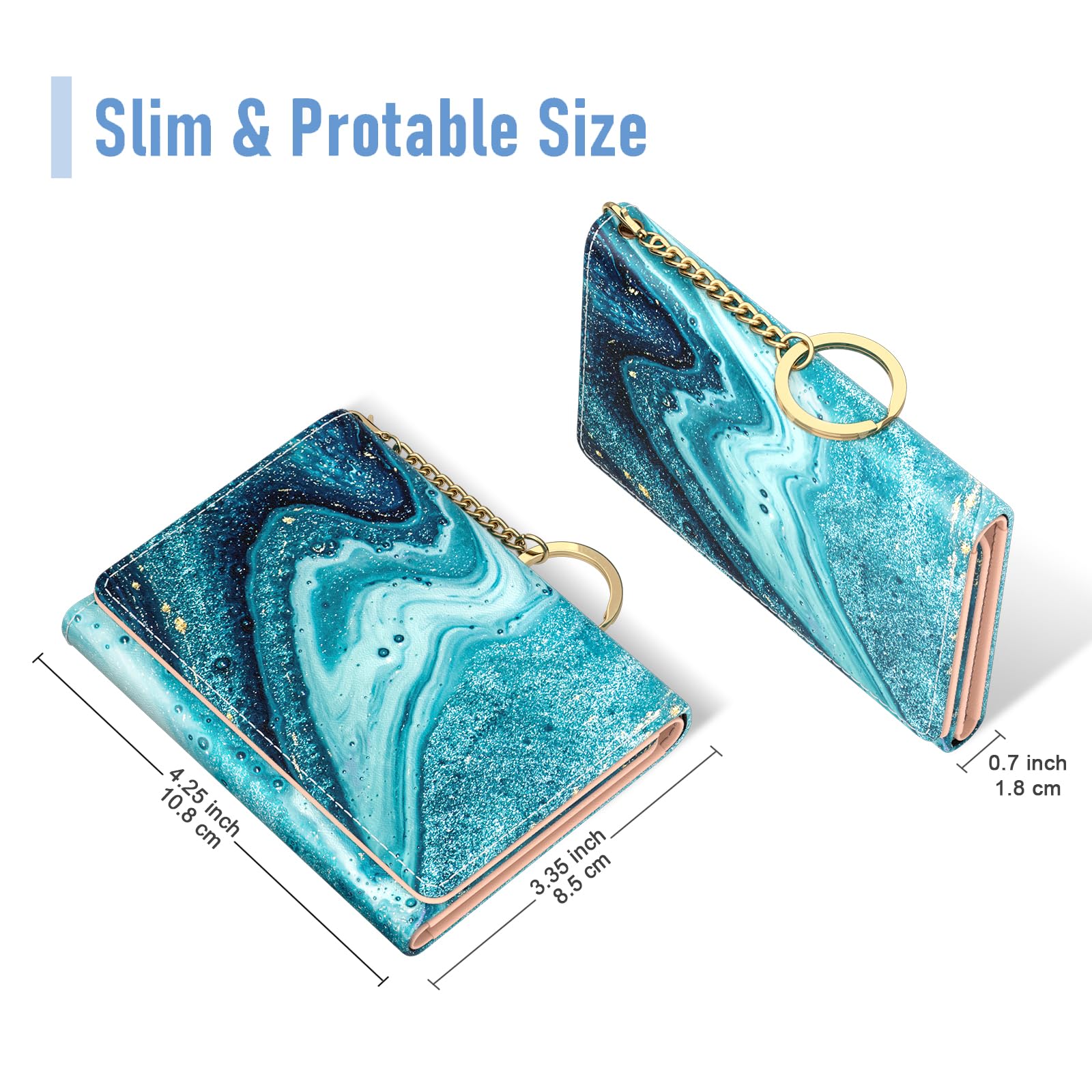 Womens Wallet, Small Slim RFID Card Wallets for Women, Trifold Leather Card Wallet Organizer, Cute Front Pocket Wallets with 7 Card Slots &amp; ID Window, Abstract Boho Leaves