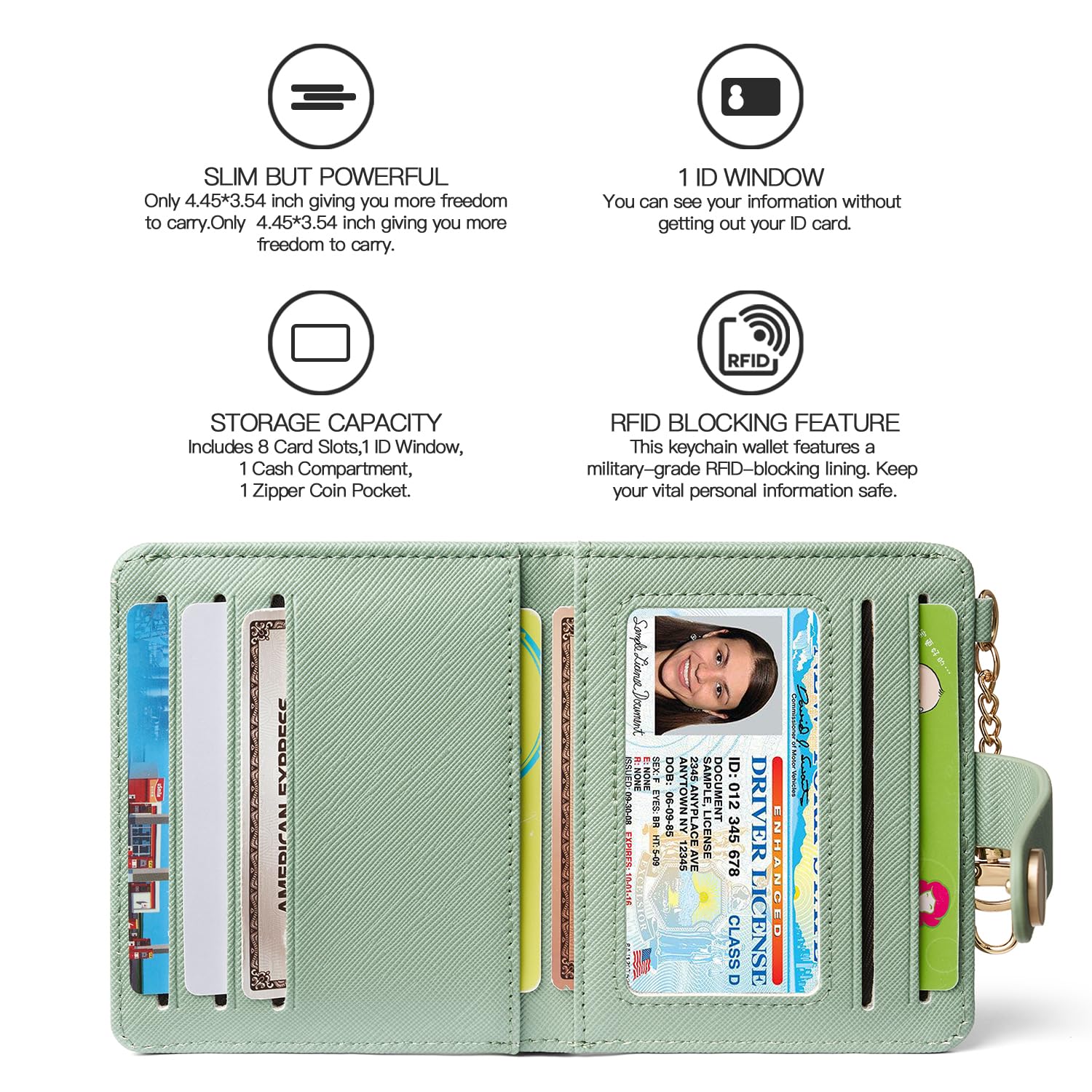 Wallet for Women,RFID Blocking Bifold Credit Card Holder with Zipper Coin Pocket,ID Window &amp; Keychain