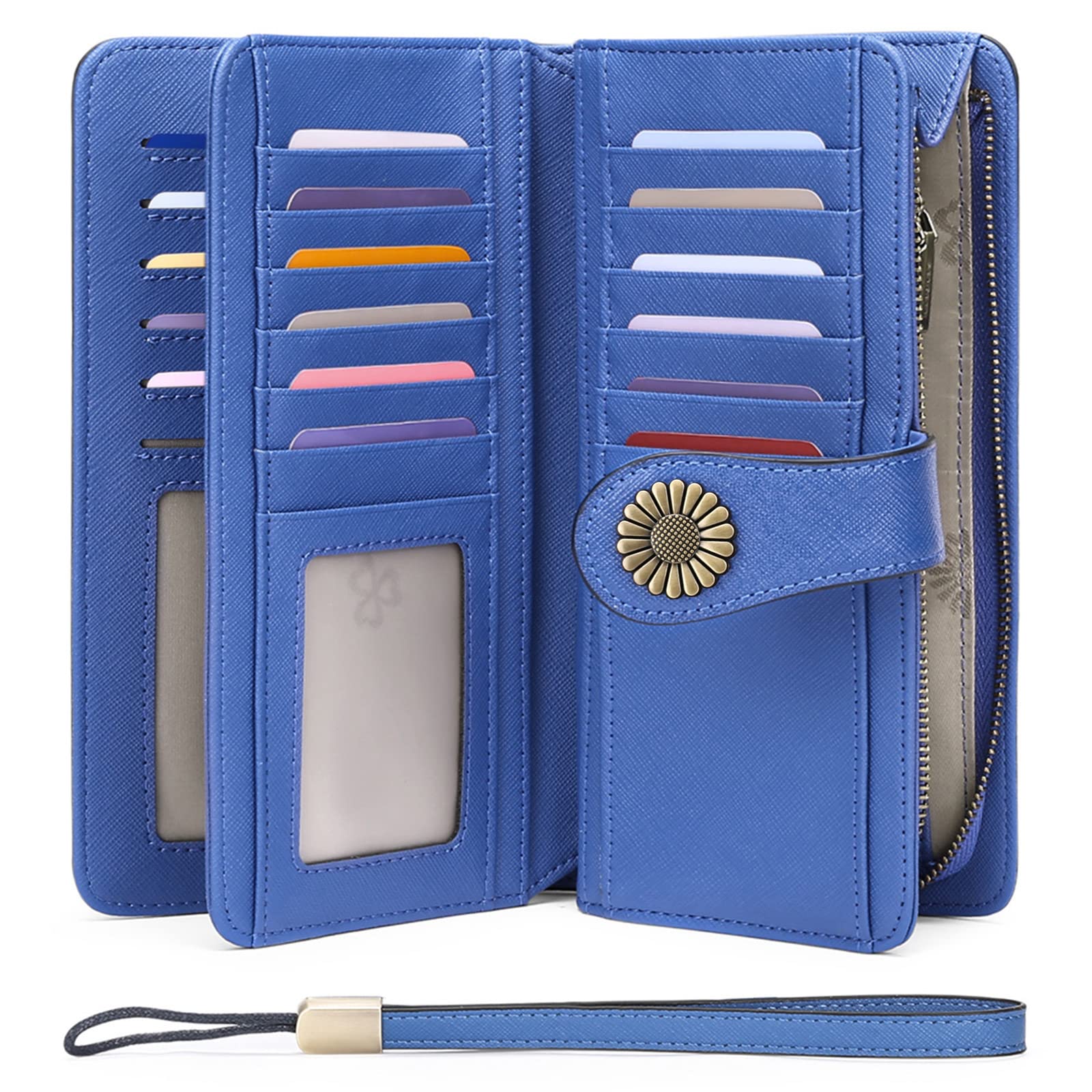 Wallets for Women Genuine Leather Credit Card Holder with RFID Blocking Large Capacity Wristlet