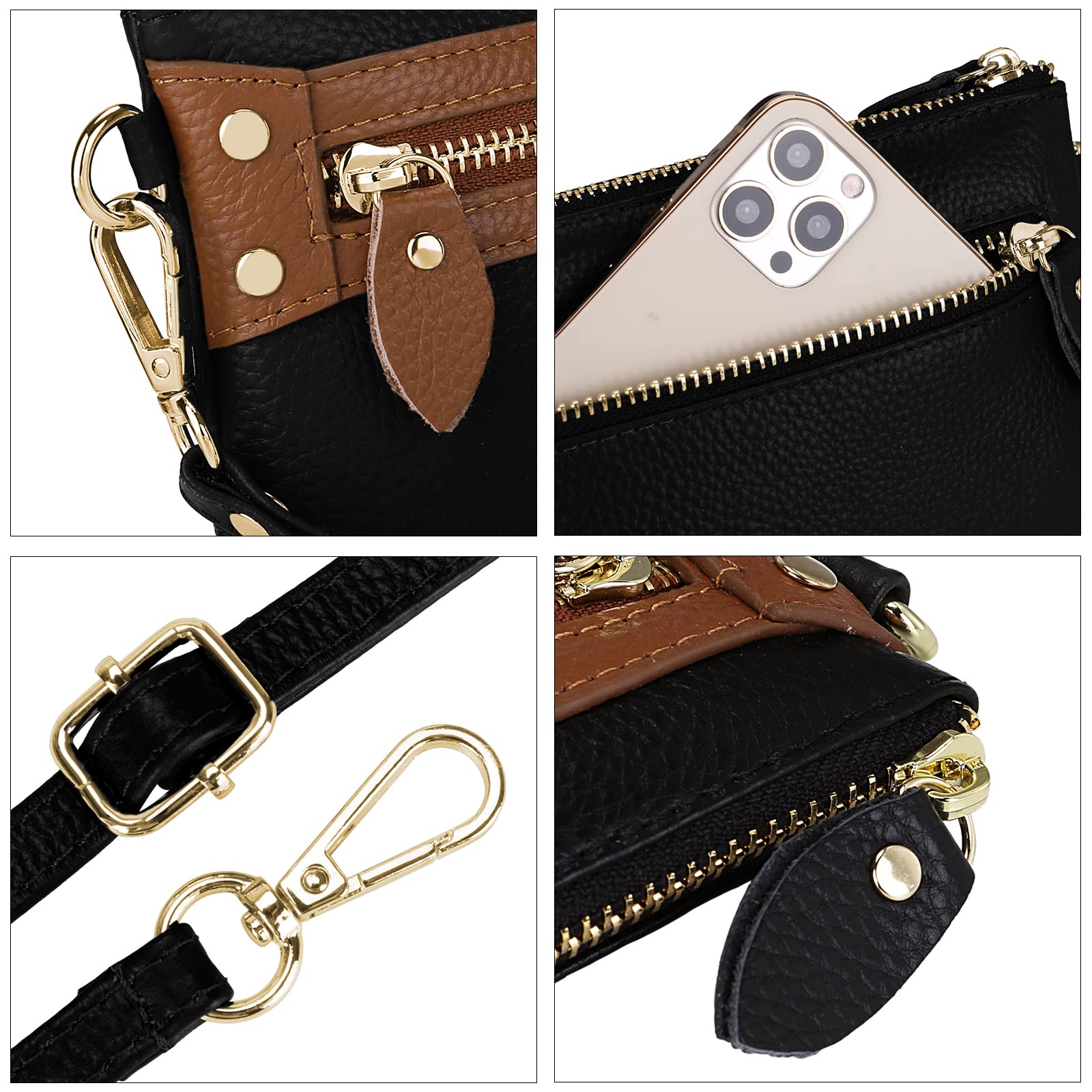 Wallet Wristlets Clutch Purses for Women Genuine Leather Crossbody Bag Handbag with Detachable Shoulder Chain