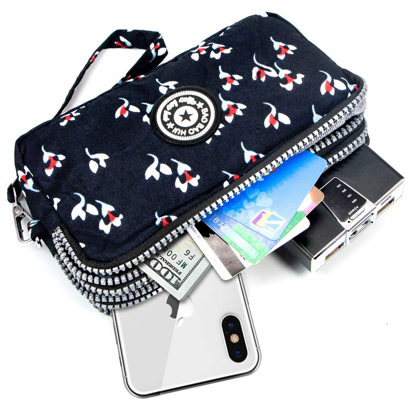 Large Capacity Wristlet Wallet - Women Printed Nylon Waterproof Handbag Clutch Purse