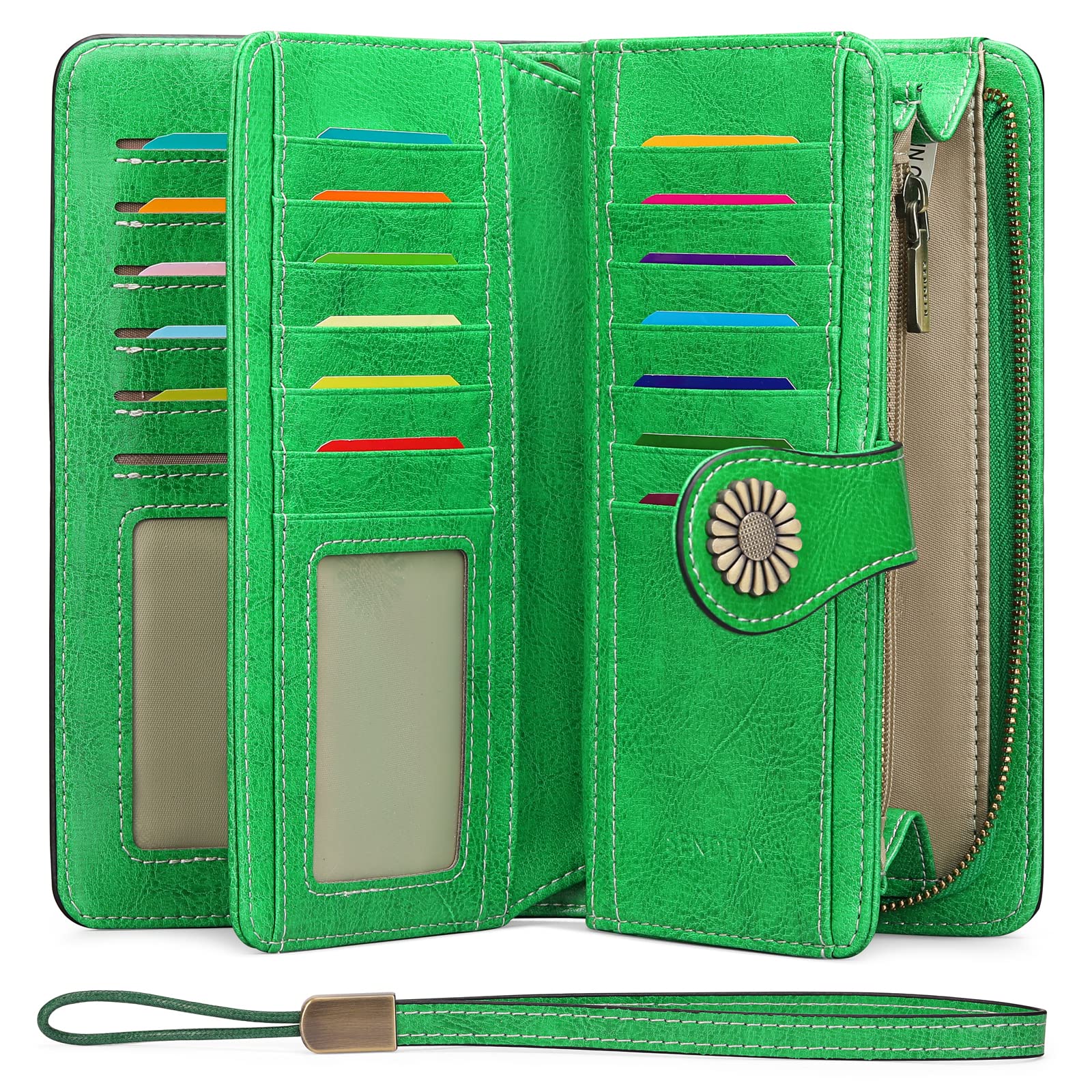 Wallets for Women Genuine Leather Credit Card Holder with RFID Blocking Large Capacity Wristlet