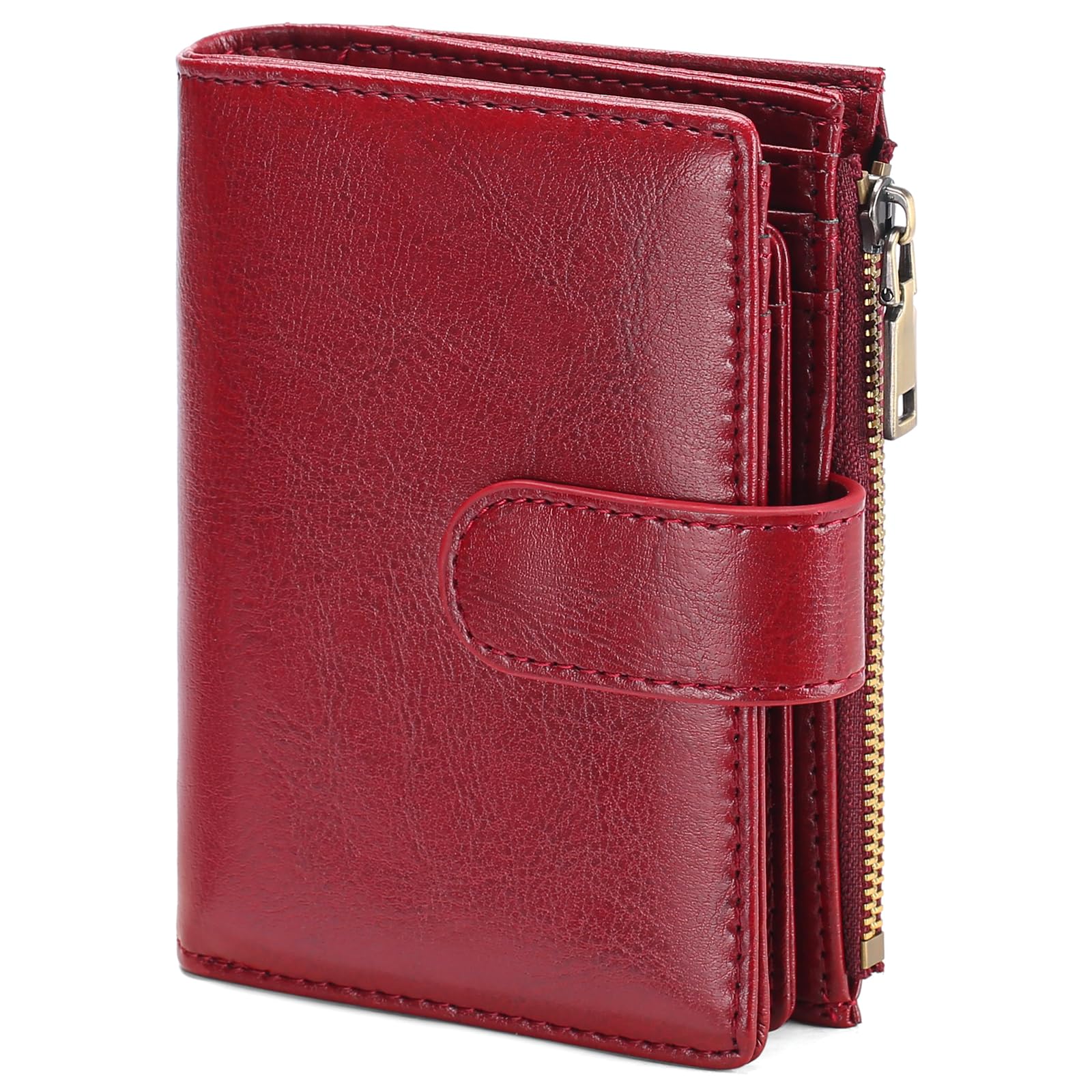 Small Wallets for Women Leather RFID Blocking Bifold Zipper Pocket Wallet Card Case Purse with ID Window