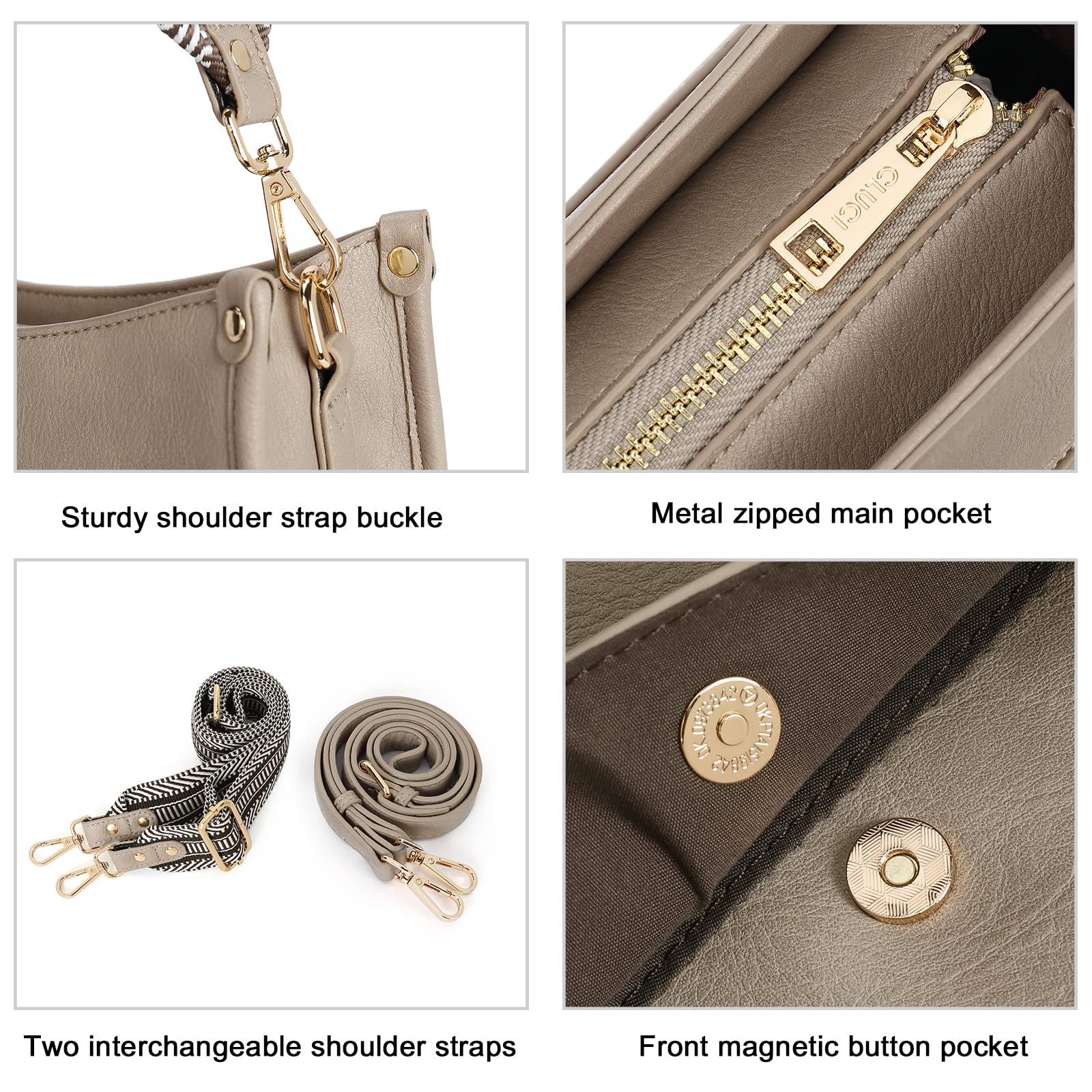 Vegen Leather Crossbody Bags For Women Trendy 2Pcs Hobo Handbag Wallet Set With 2Adjustable Guitar Strap