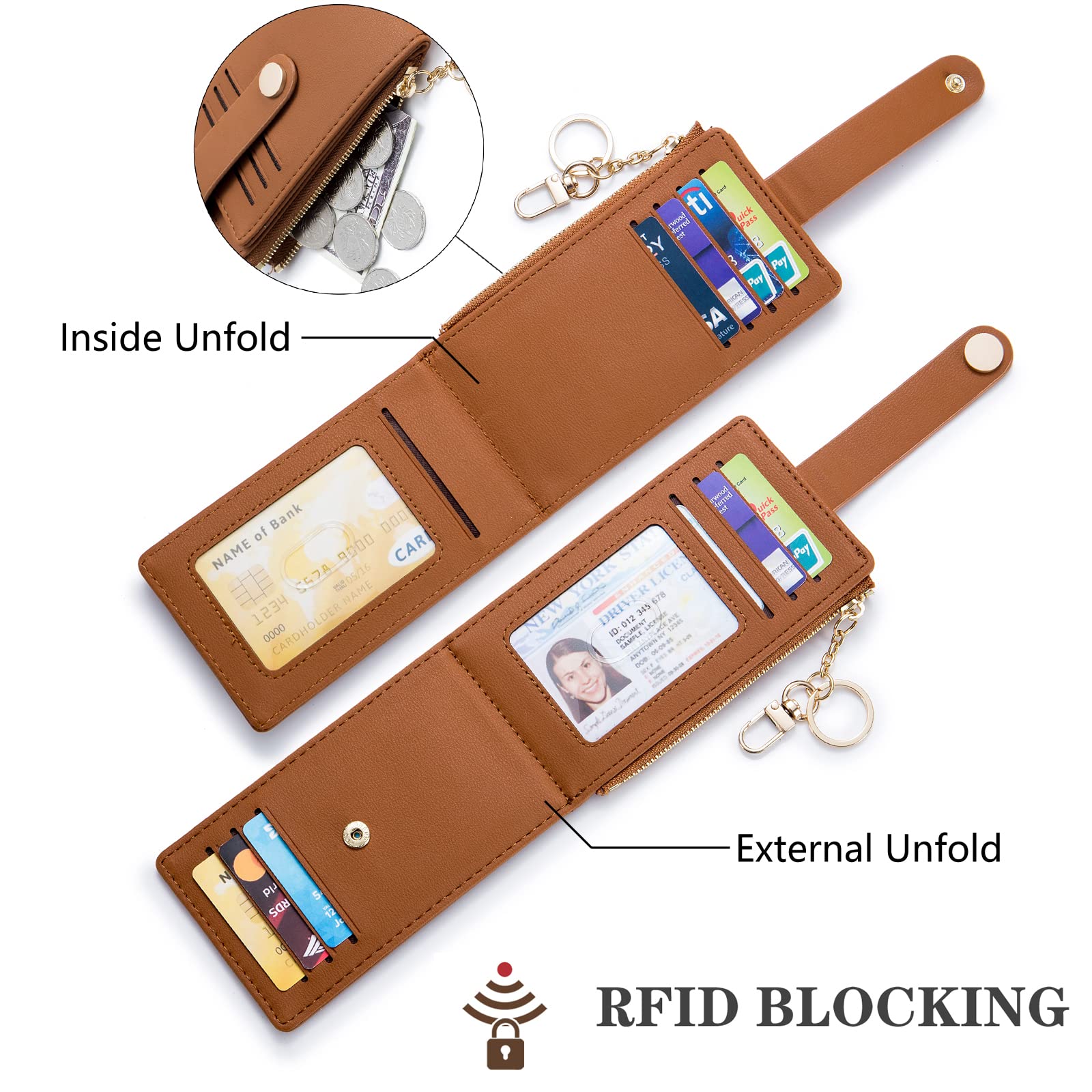 Wallet for Women,RFID Blocking Bifold Credit Card Holder with Zipper Coin Pocket,ID Window &amp; Keychain