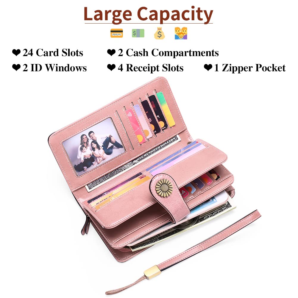 Wallets for Women Genuine Leather Credit Card Holder with RFID Blocking Large Capacity Wristlet