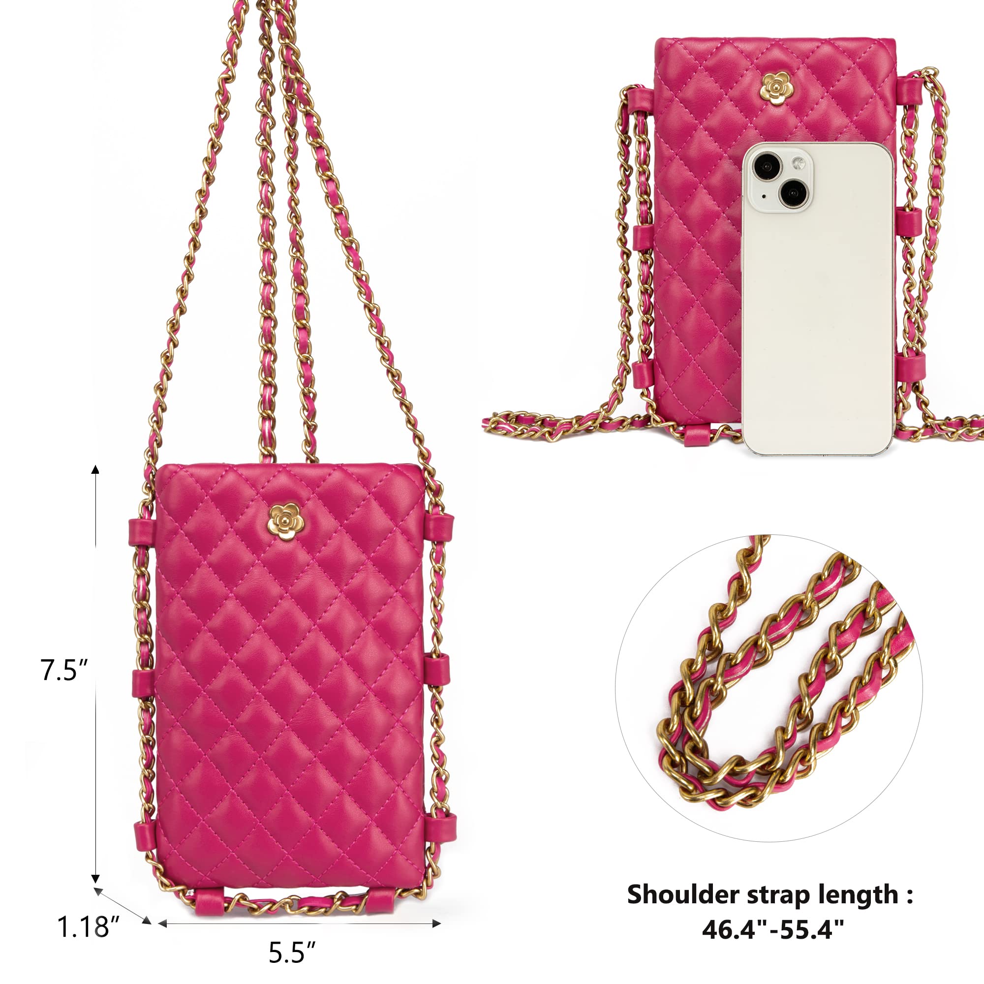 Small Quilted Cell Phone Purse for Women Soft Chain Crossbody Cellphone Wallet Bag