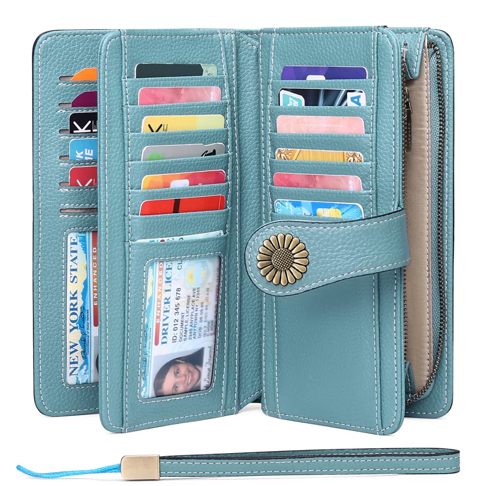 Wallets for Women Genuine Leather Credit Card Holder with RFID Blocking Large Capacity Wristlet