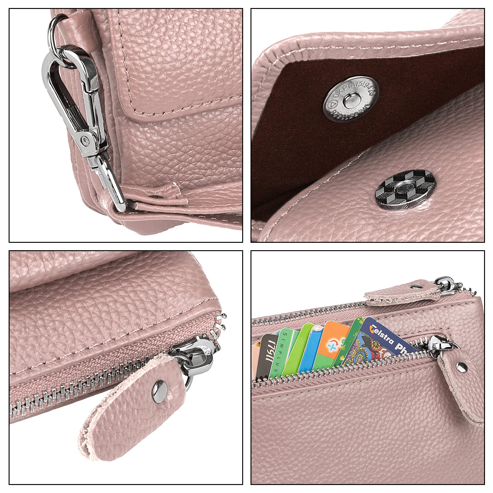 Wallet Wristlets Clutch Purses for Women Genuine Leather Crossbody Bag Handbag with Detachable Shoulder Chain