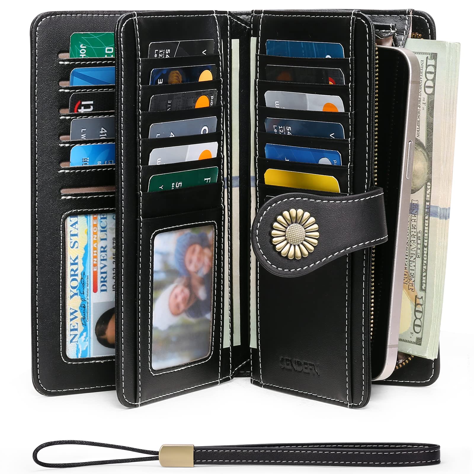 Wallets for Women Genuine Leather Credit Card Holder with RFID Blocking Large Capacity Wristlet