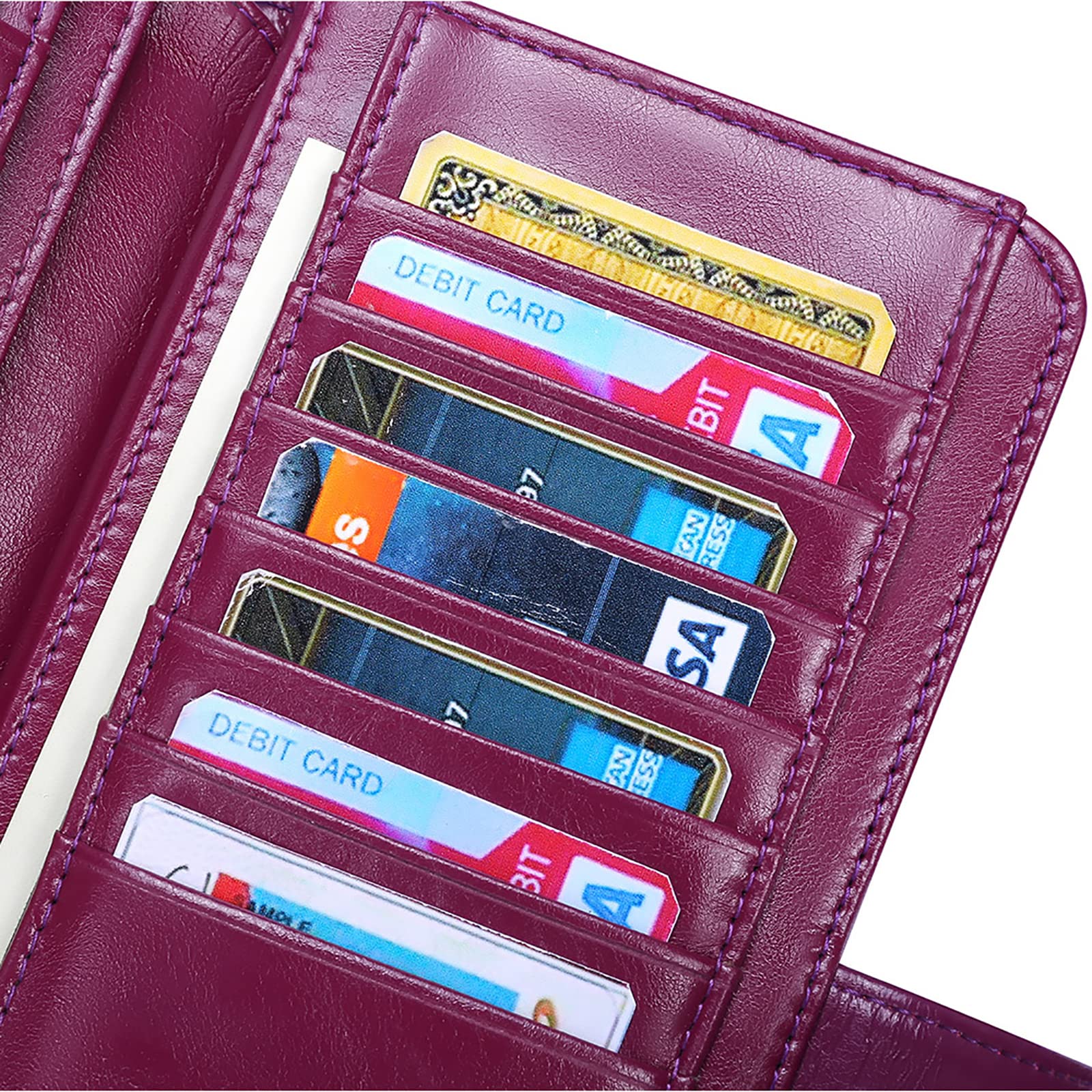 Wallets for Women Genuine Leather Credit Card Holder with RFID Blocking Large Capacity Wristlet