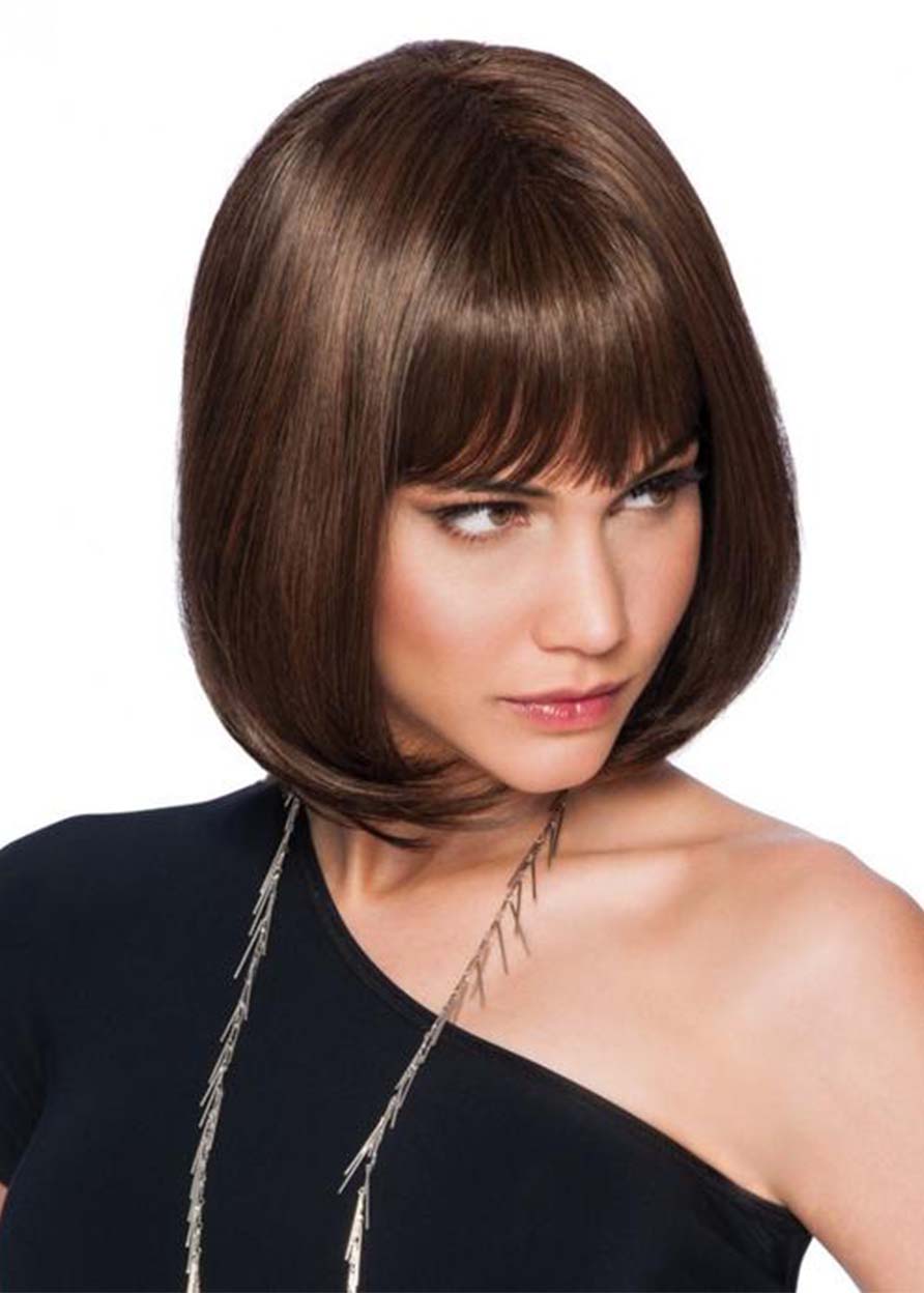 Capless Bob Synthetic Hair Women Straight 130% 10 Inches Wigs With Bangs