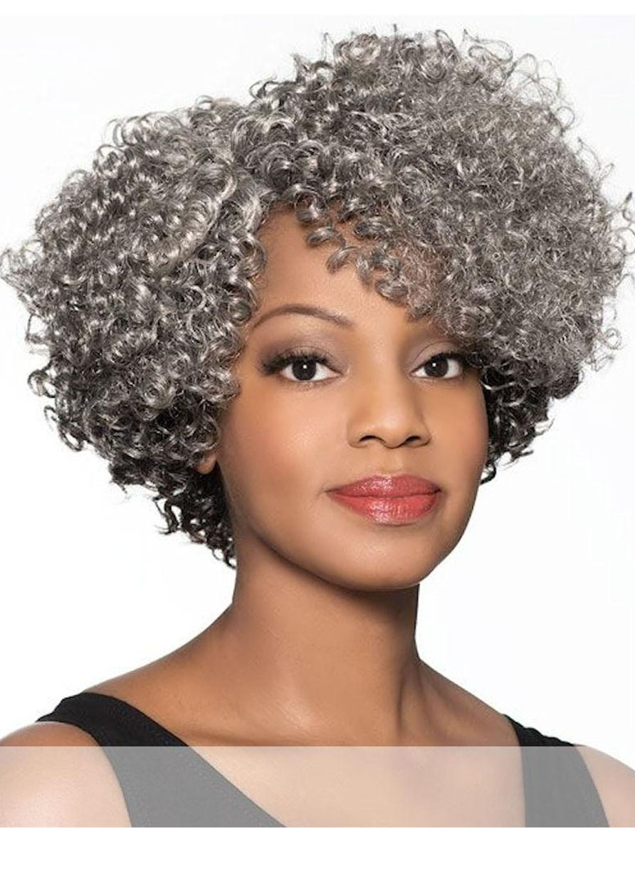 African American Women's Short Tight Curls Synthetic Hair Capless Wigs 14 Inches