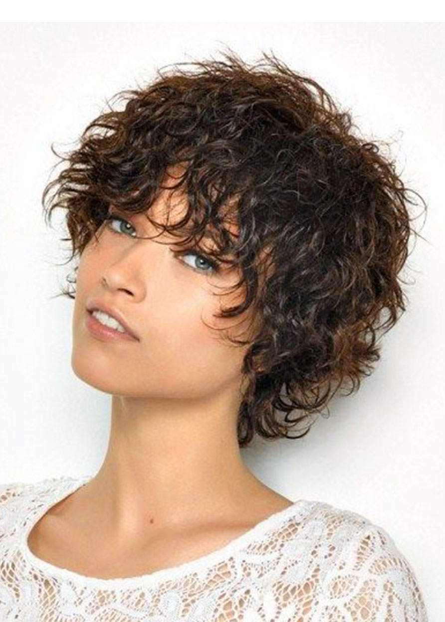 Curly Hairstyles Synthetic Hair Capless Wigs With Bangs 10 Inches