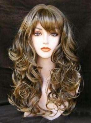 Wavy Mixed Brown Capless Synthetic Hair Wigs 22 Inches