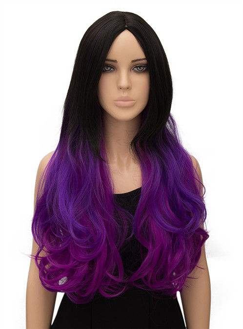 Colored Long Wavy Cosplay Wigs Synthetic Hair Wavy Capless 120% 26 Inches Wigs