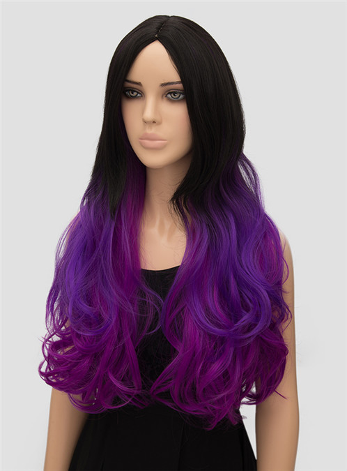 Colored Long Wavy Cosplay Wigs Synthetic Hair Wavy Capless 120% 26 Inches Wigs