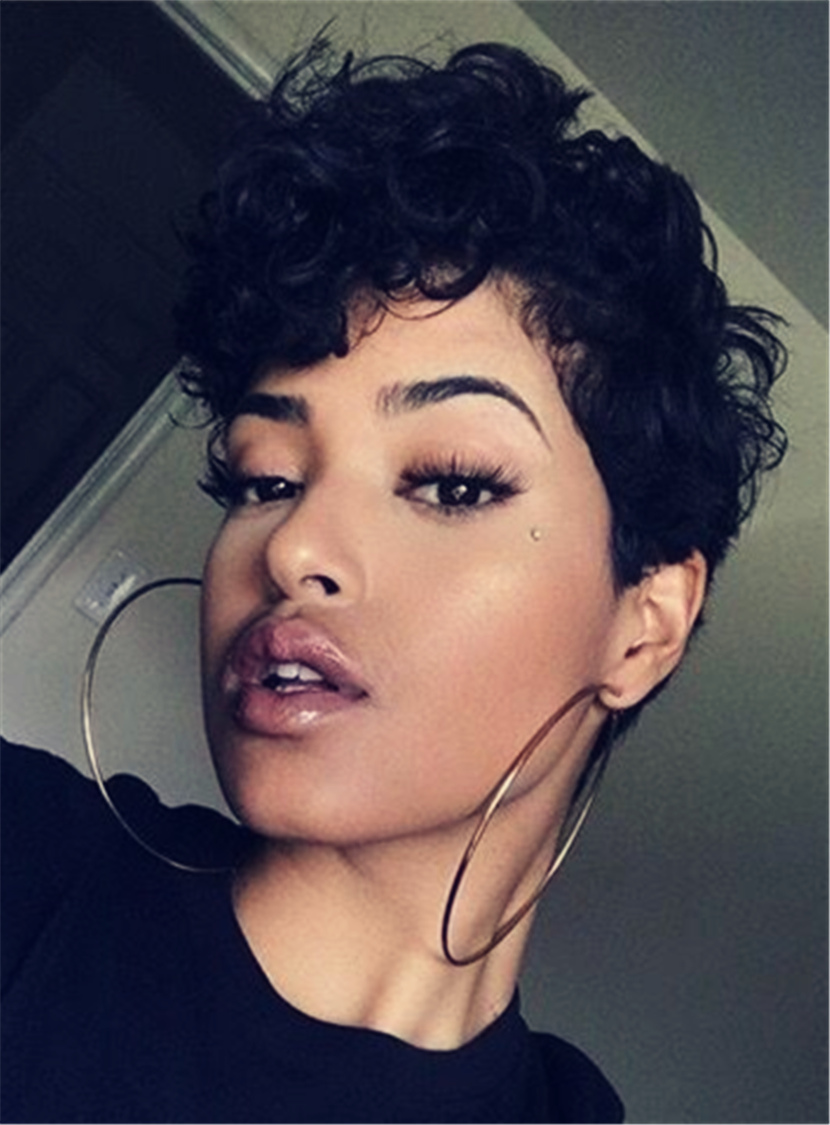 Boy Cut Pixie Curly Short Synthetic Hair Capless African American Wigs