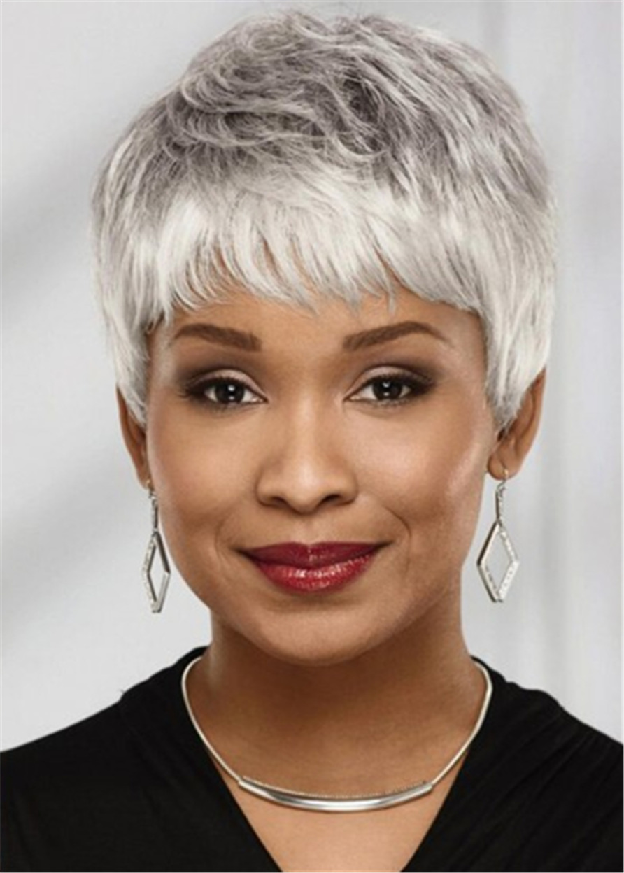 Short Pixie Wig Natural Straight Synthetic Hair Capless 8 Inches 130% Wigs With Layers