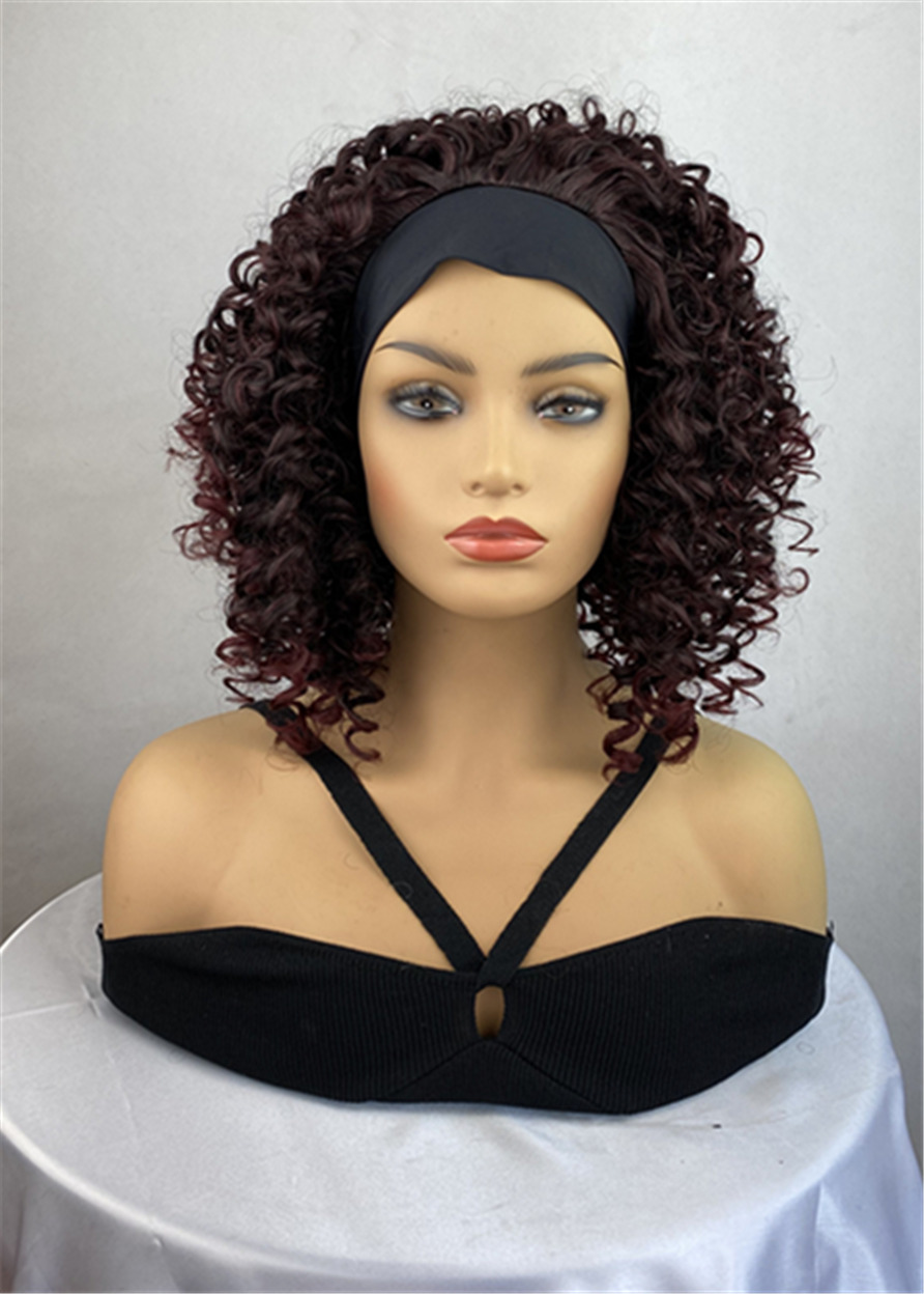 Headband Curly Synthetic Hair 130% 14 Inches Wigs For African American Women