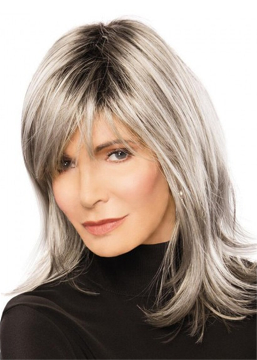 Long Grey Hairwigs Natural Straight Women Synthetic Hair Capless 130% 18 Inches Wigs
