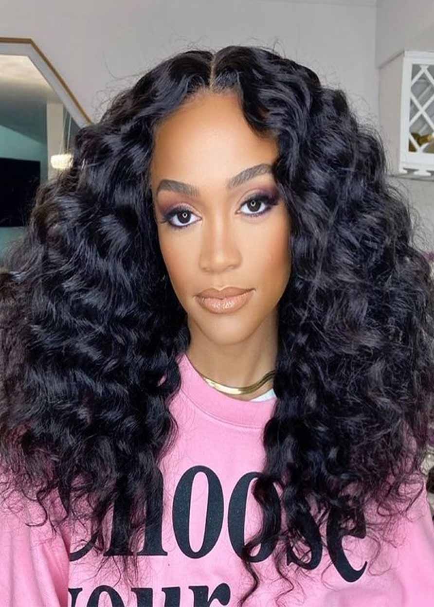 African American Wigs Middle Part Synthetic Hair Curly Lace Front Cap 22 Inches 130% Wigs