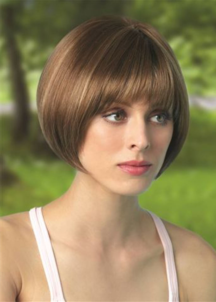 Short Bob Hairstyle Wigs For Women With Bangs Synthetic Hair Capless Straight 8 Inches 120% Wigs
